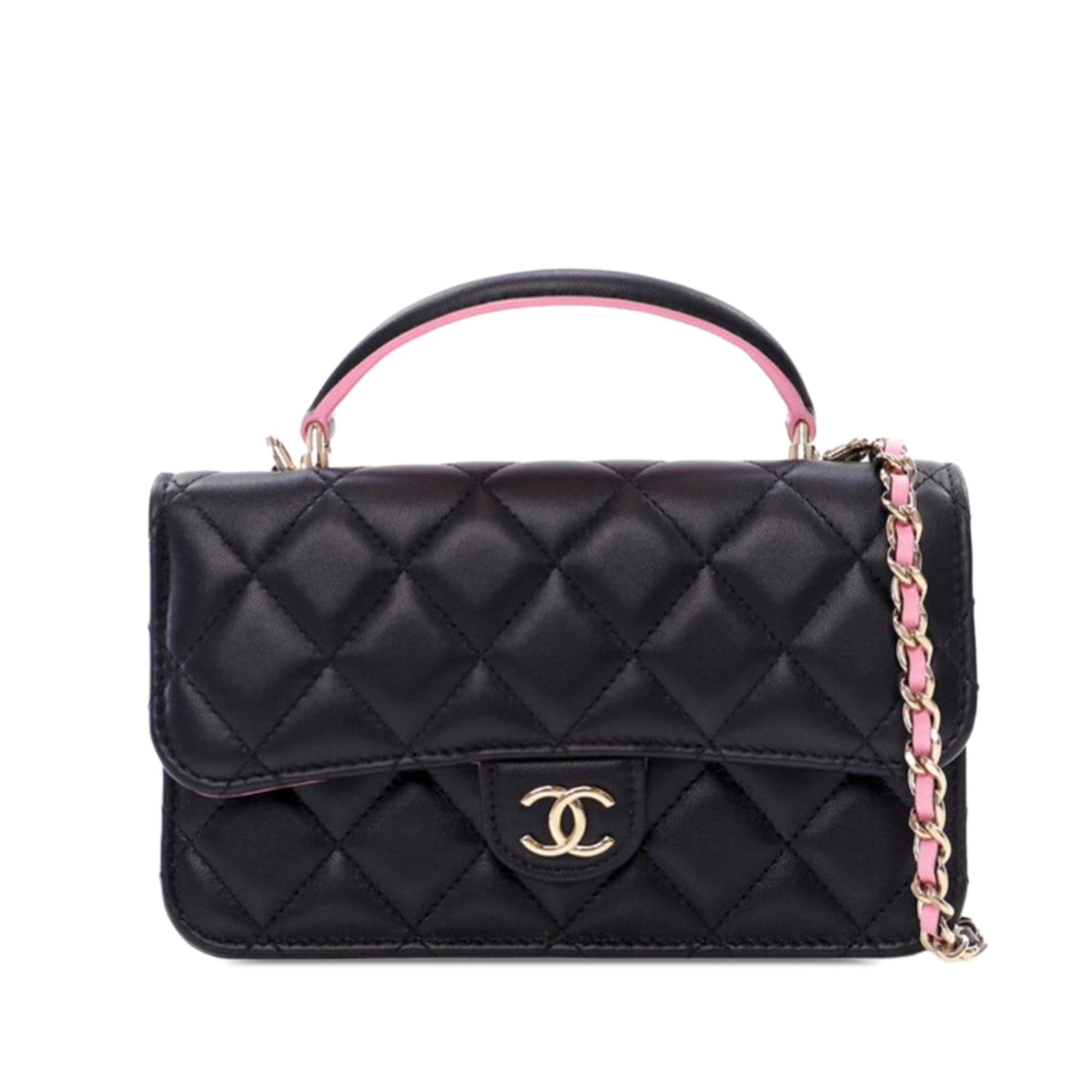 Chanel Bicolor Quilted Lambskin Top Handle Phone Holder with Chain - image 1