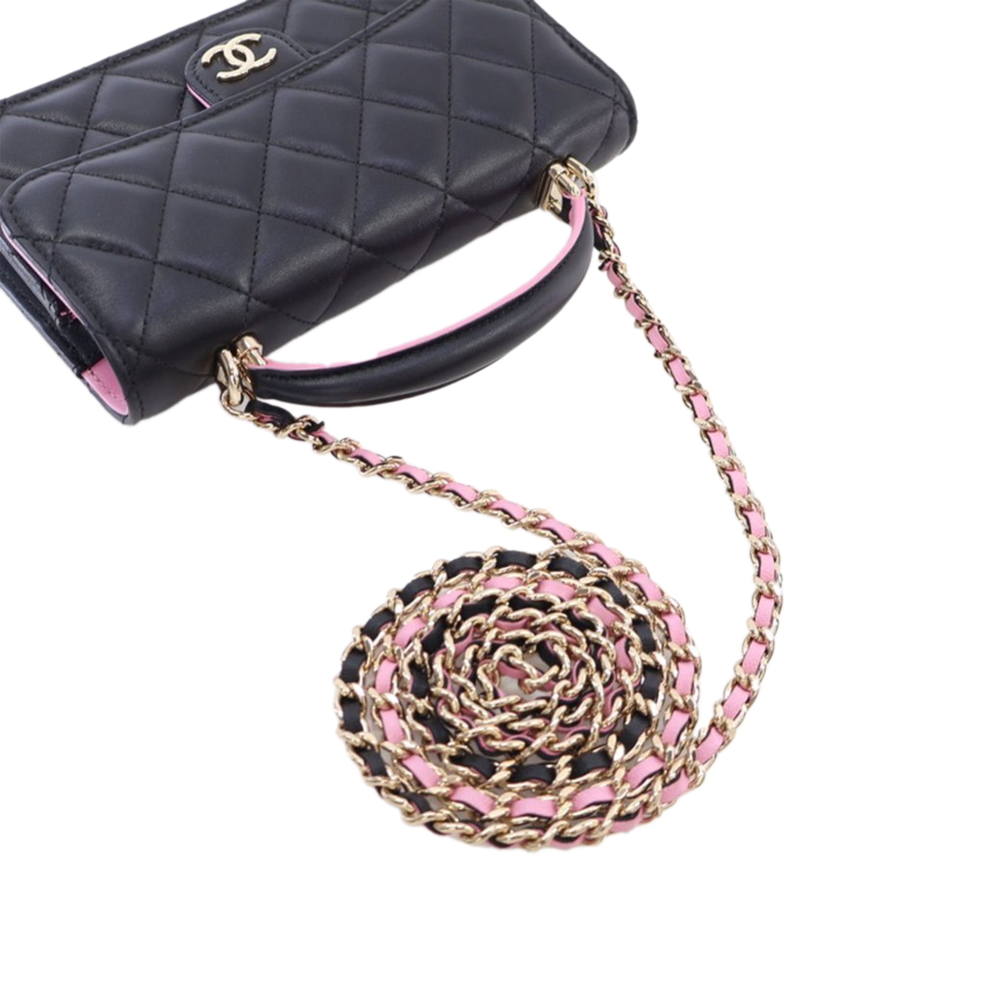 Chanel Bicolor Quilted Lambskin Top Handle Phone Holder with Chain - image 14