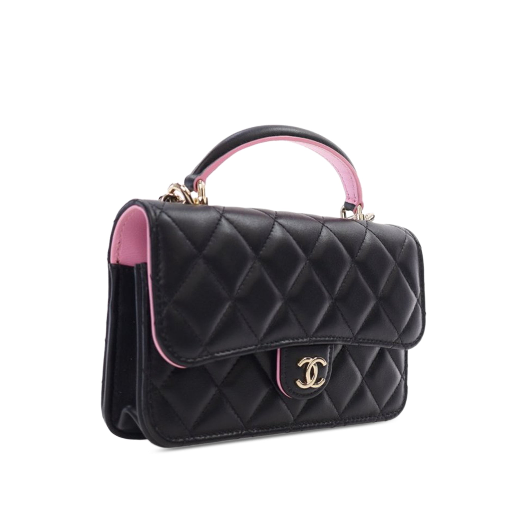 Chanel Bicolor Quilted Lambskin Top Handle Phone Holder with Chain - image 2
