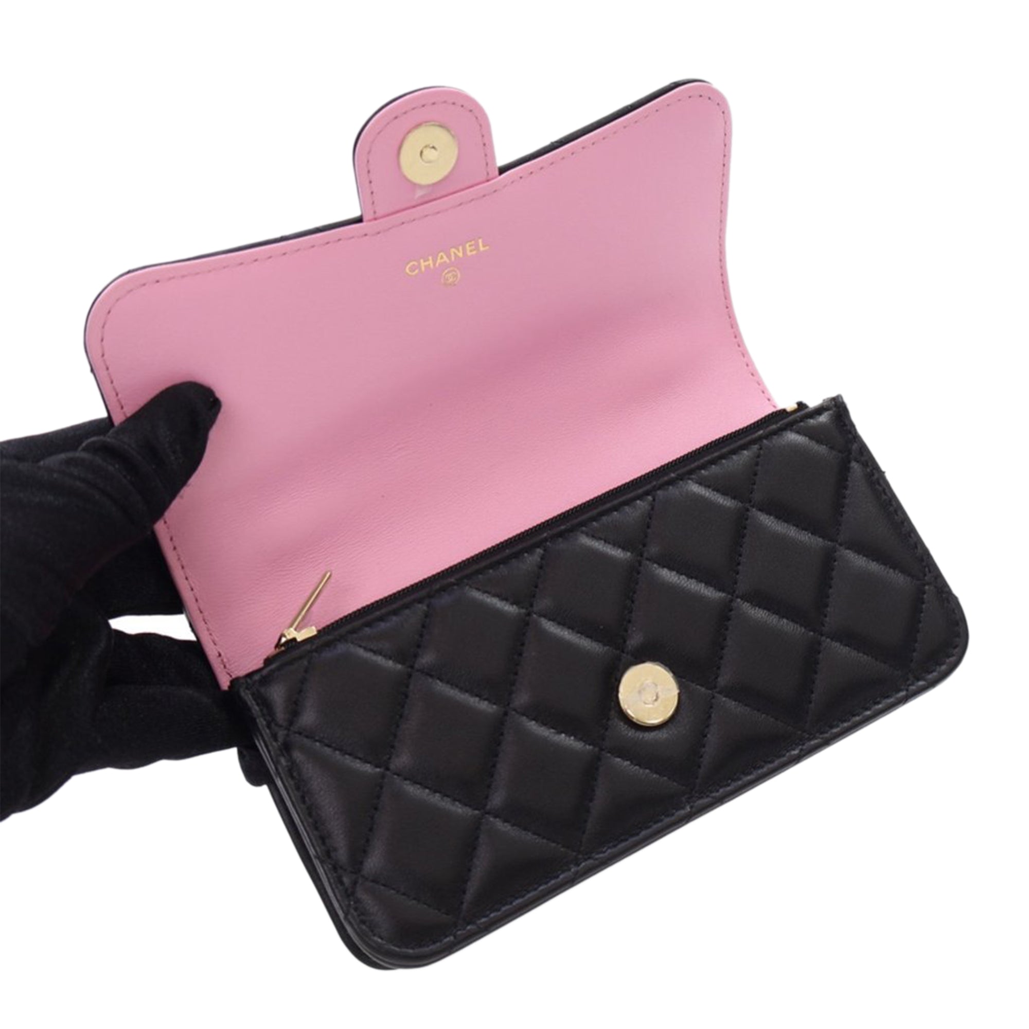 Chanel Bicolor Quilted Lambskin Top Handle Phone Holder with Chain - image 8