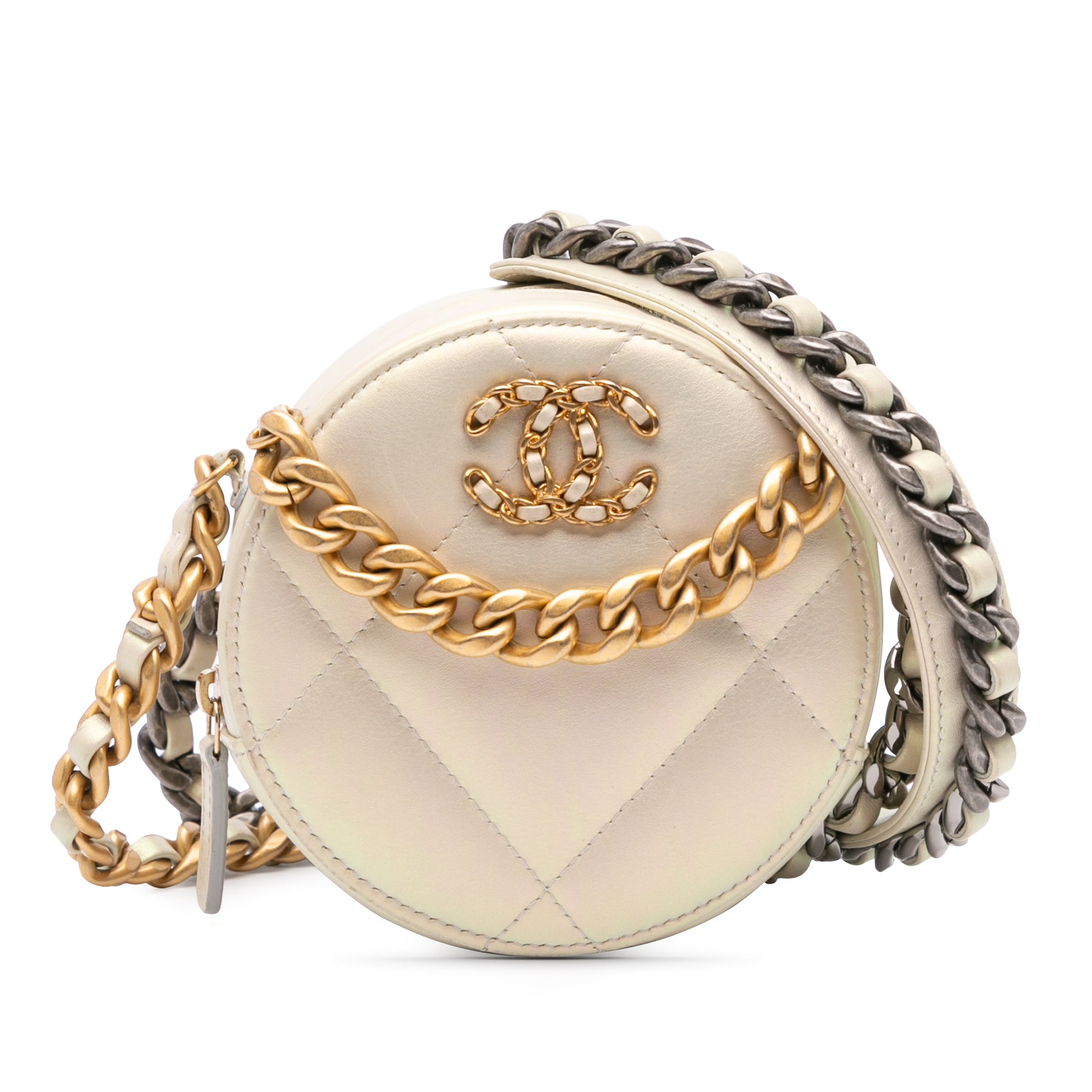 Chanel Quilted Goatskin 19 Round Clutch With Chain - image 1