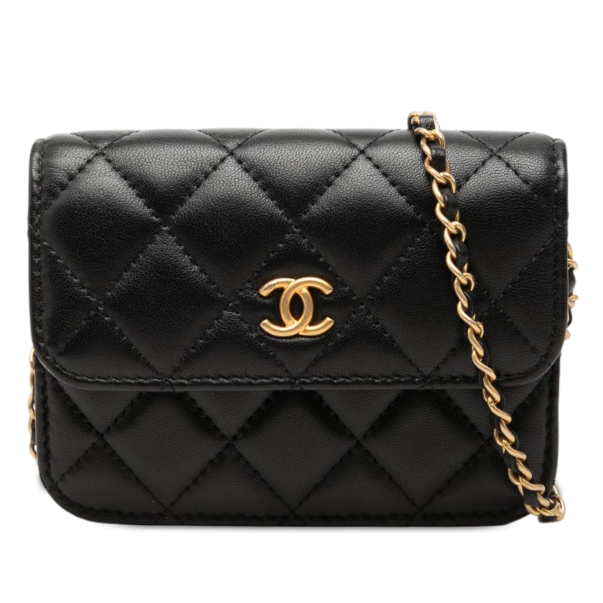 Chanel Mini CC Quilted Lambskin Pearl Crush Pouch with Chain - image 1