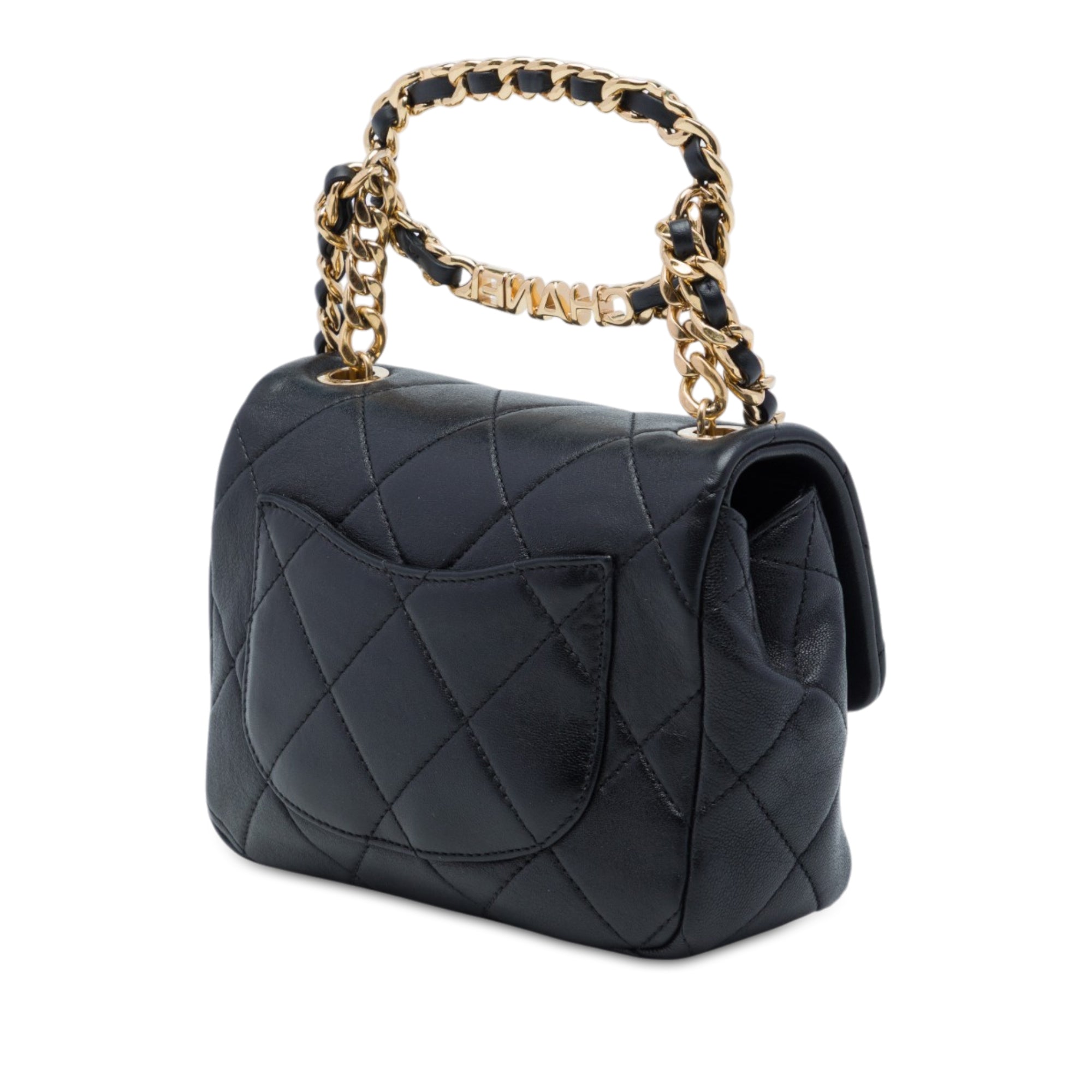 Chanel Mini Quilted Lambskin Oval Logo Chain Top Handle Flap - image 2