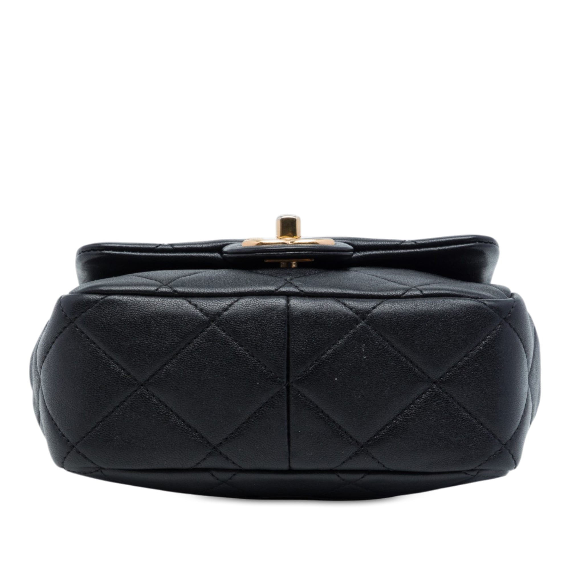 Chanel Mini Quilted Lambskin Oval Logo Chain Top Handle Flap - image 3