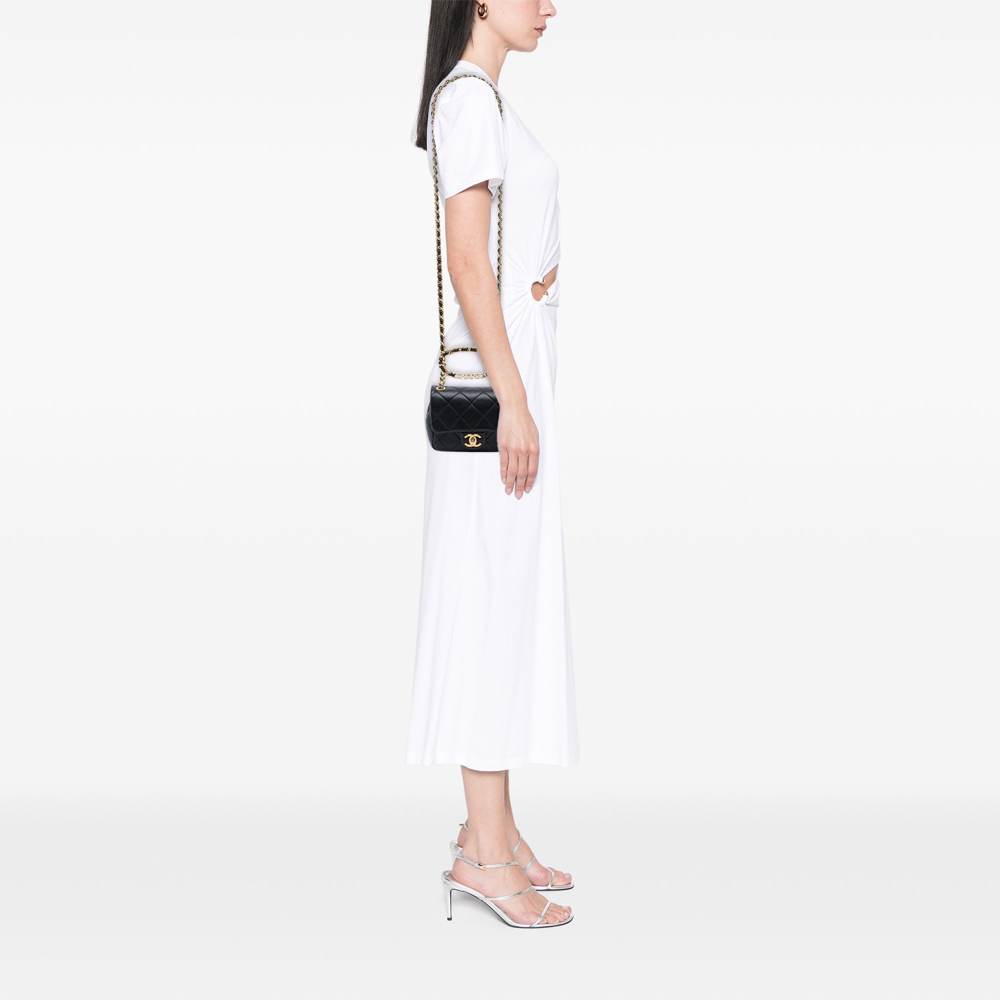 Chanel Mini Quilted Lambskin Oval Logo Chain Top Handle Flap - image 6