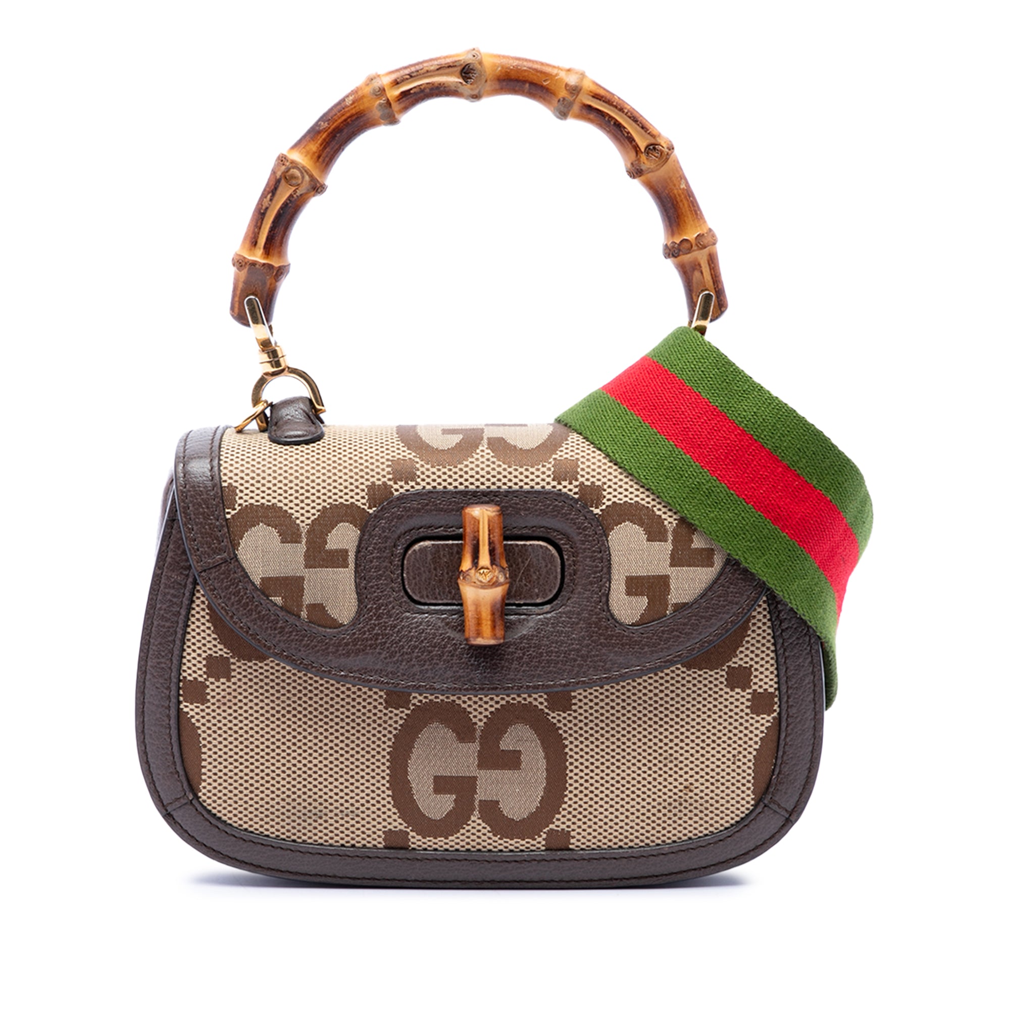 Gucci Small Jumbo GG Canvas Web Bamboo 1947 Top Handle Bag - image 1