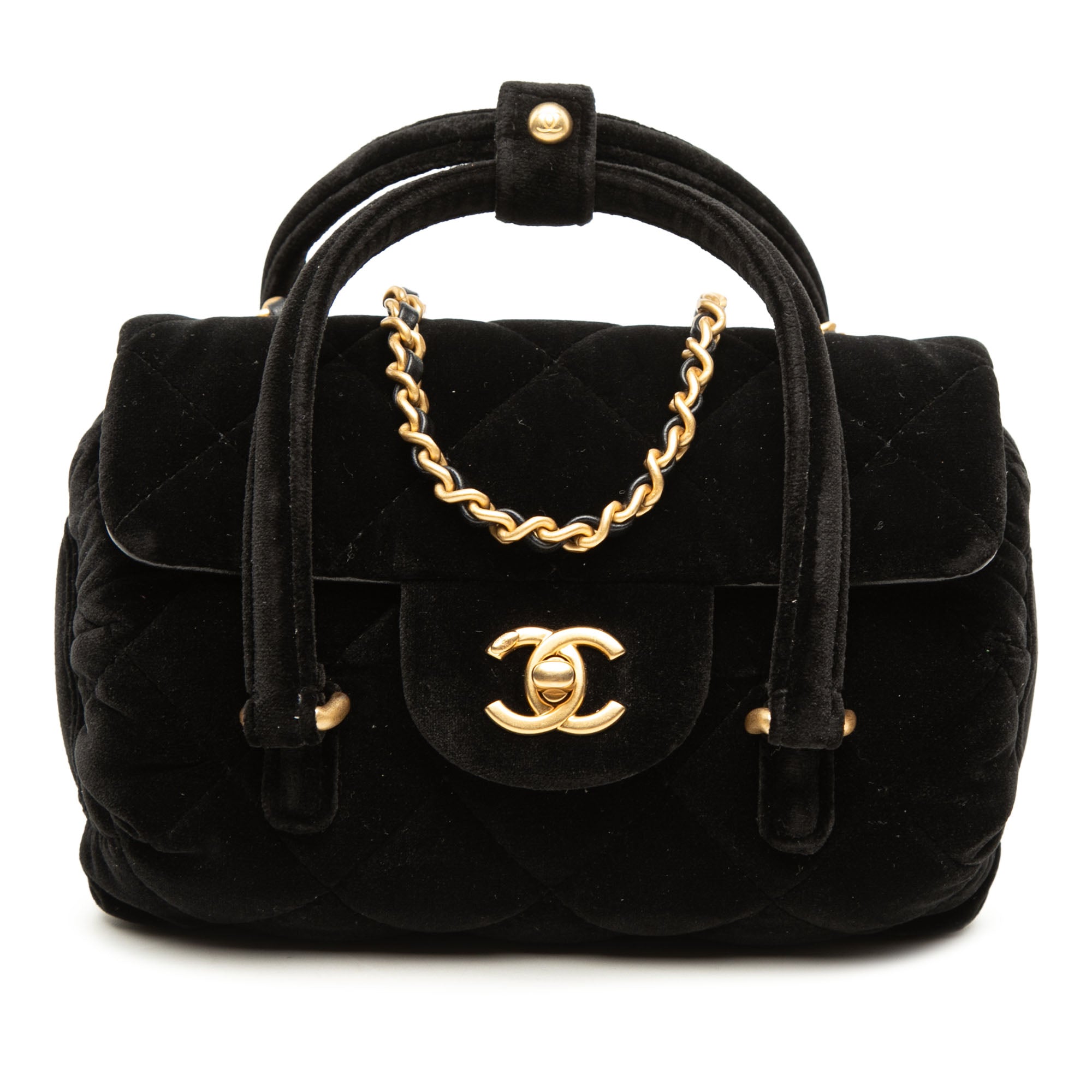 Chanel Mini Quilted Velvet Top Handle Flap - image 1