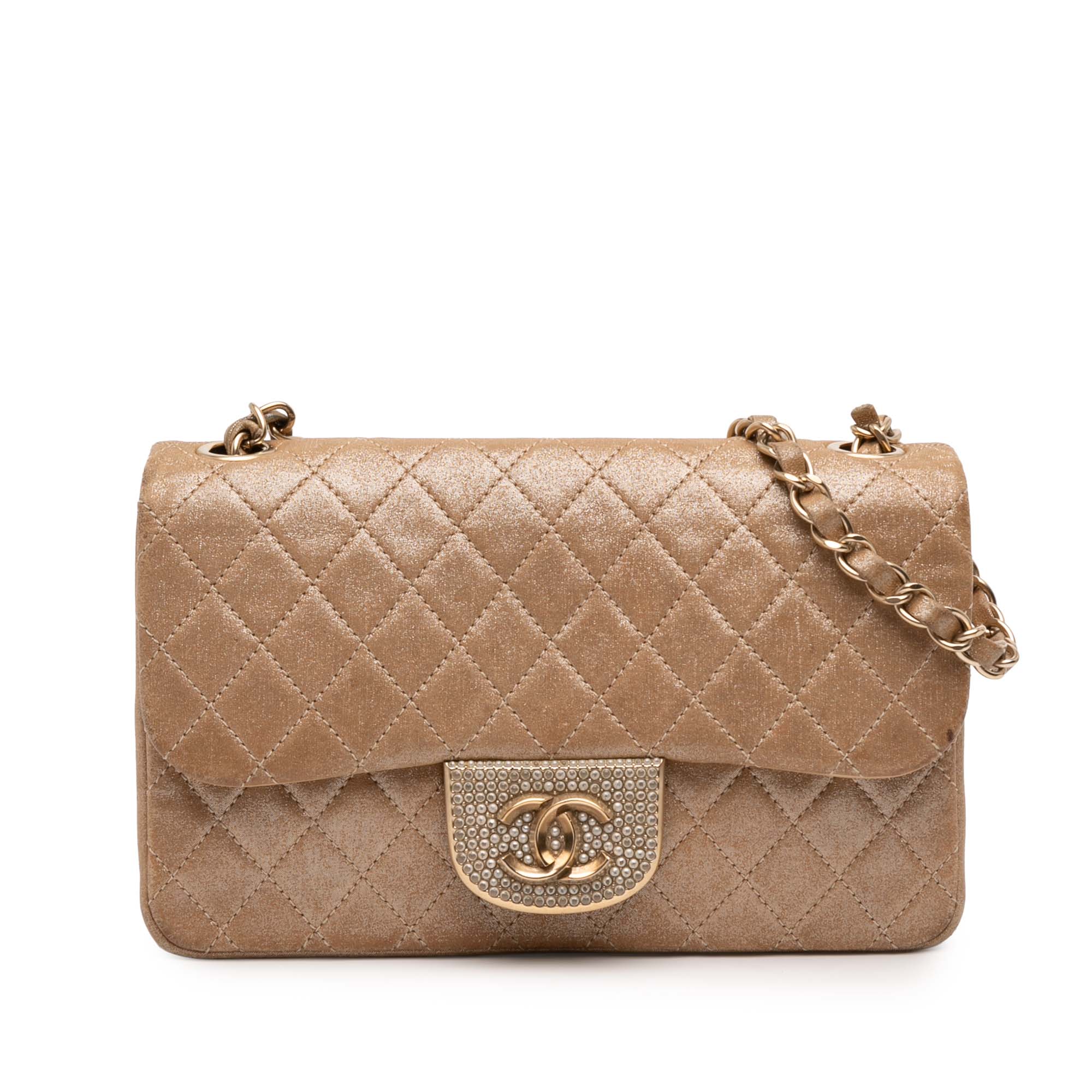 Chanel Small Quilted Iridescent Lambskin Pearl CC Crystal Flap - image 1