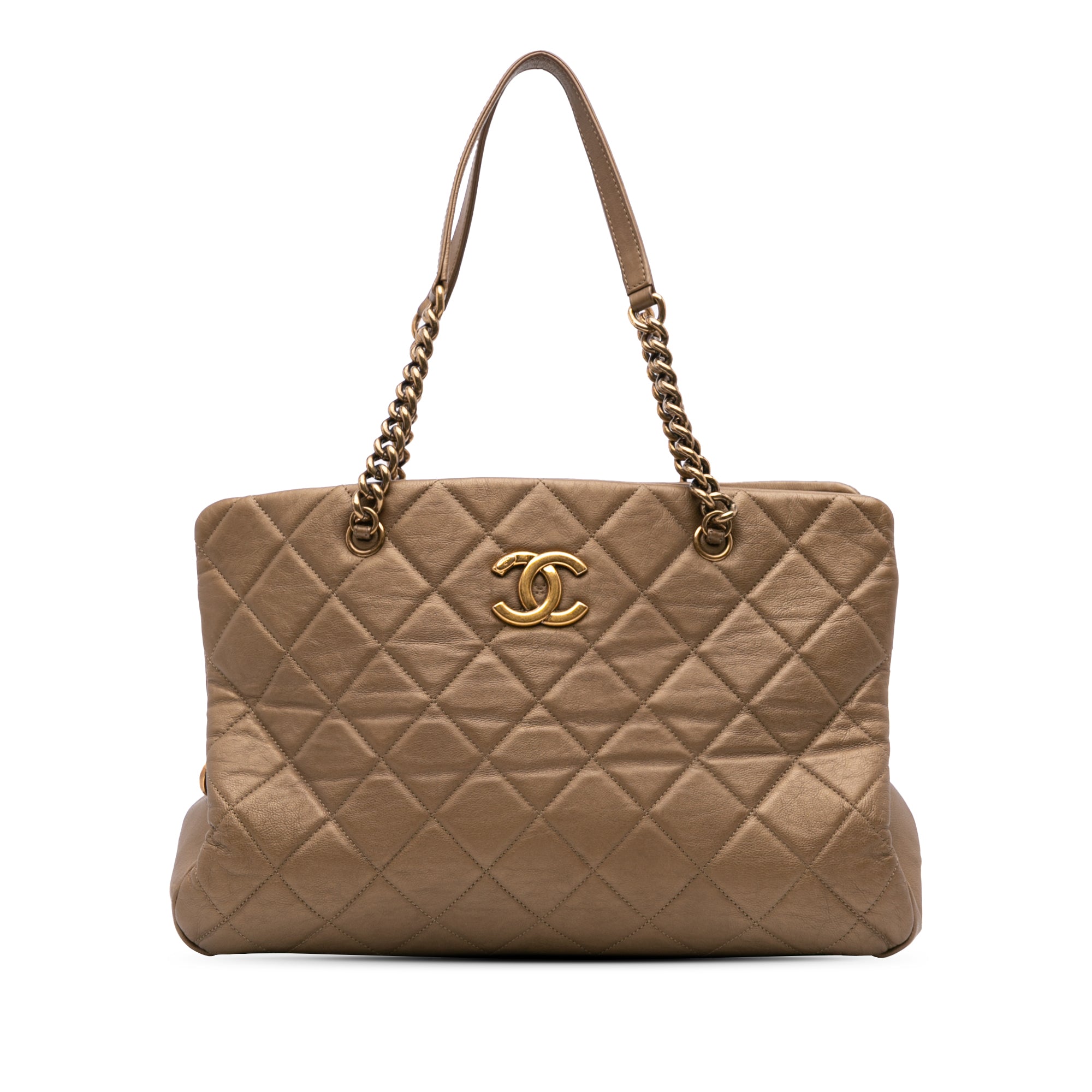 Chanel Large Quilted Iridescent Calfskin CC Crown Tote - image 1