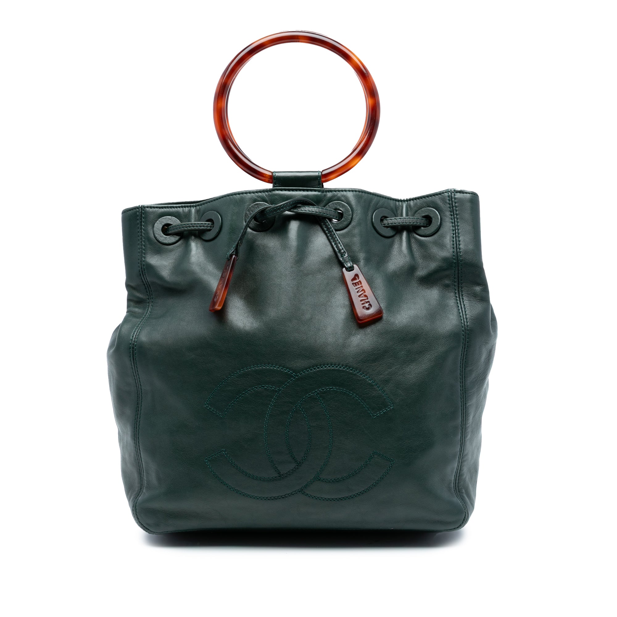 Chanel CC Lambskin Tortoise Ring Drawstring Tote - image 1