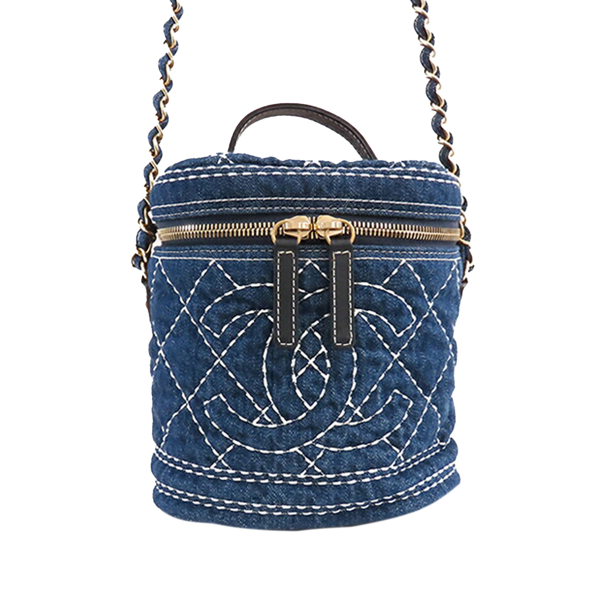 Chanel CC Quilted Denim Trip Vanity Case with Chain - image 1