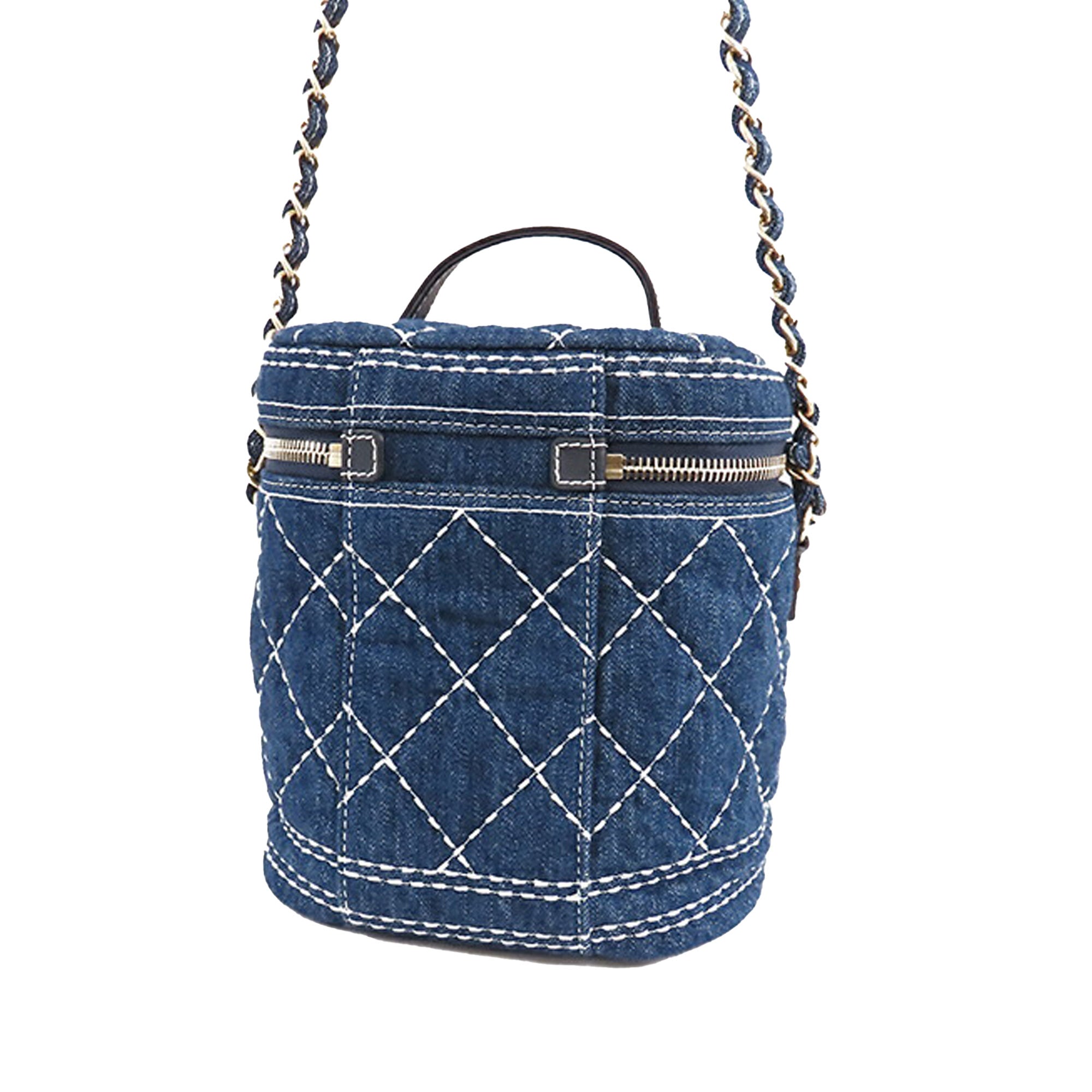 Chanel CC Quilted Denim Trip Vanity Case with Chain - image 2