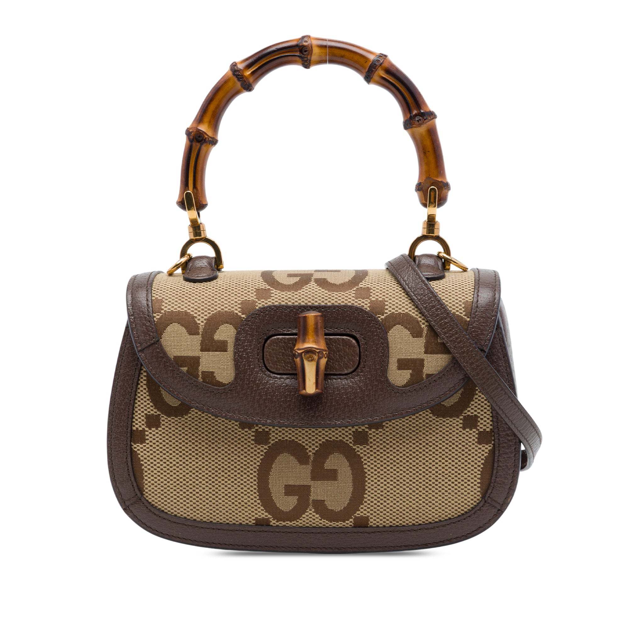 Gucci Small Jumbo GG Canvas Web Bamboo 1947 Top Handle Bag - image 1