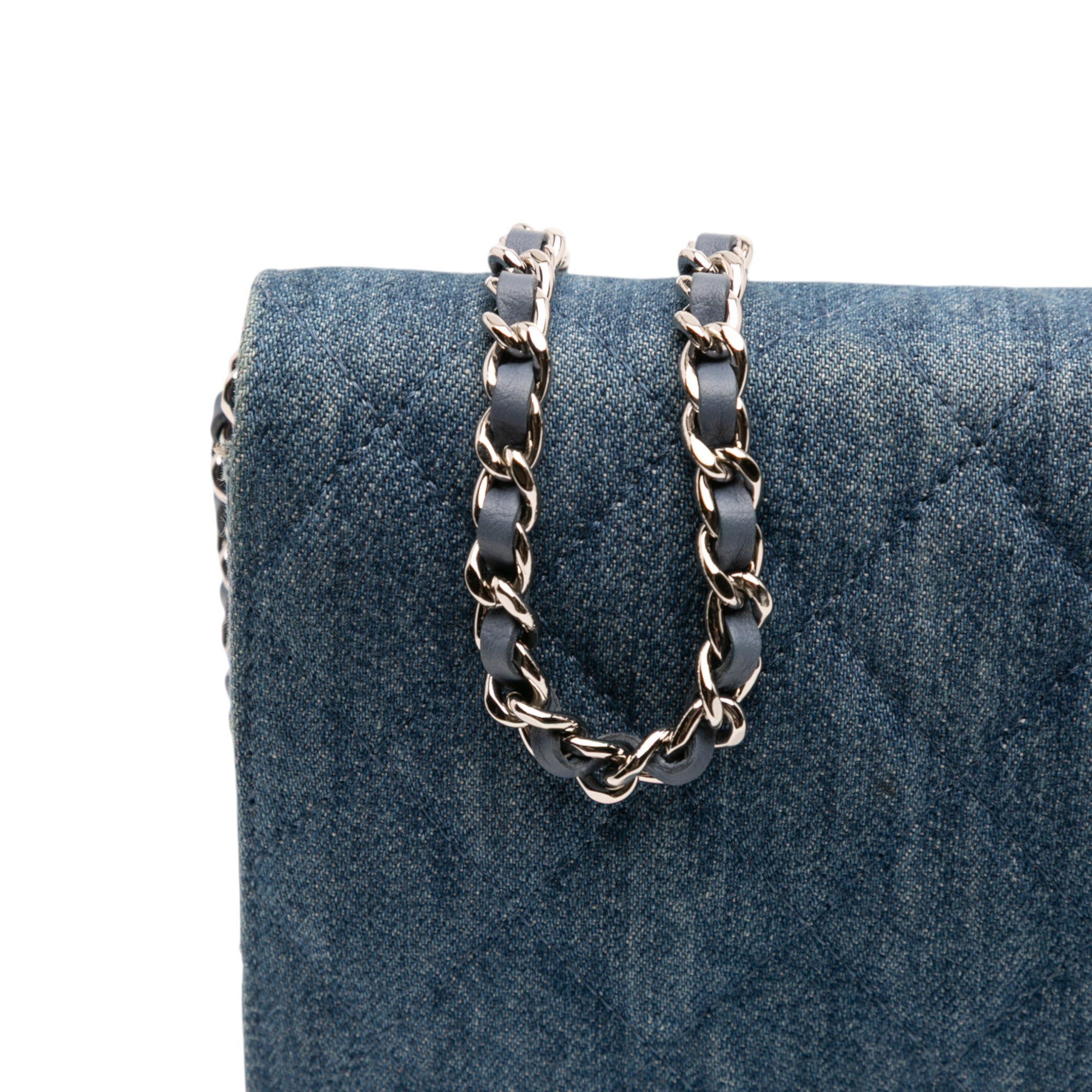 Chanel Quilted Denim Camellia Charms Wallet On Chain - image 11