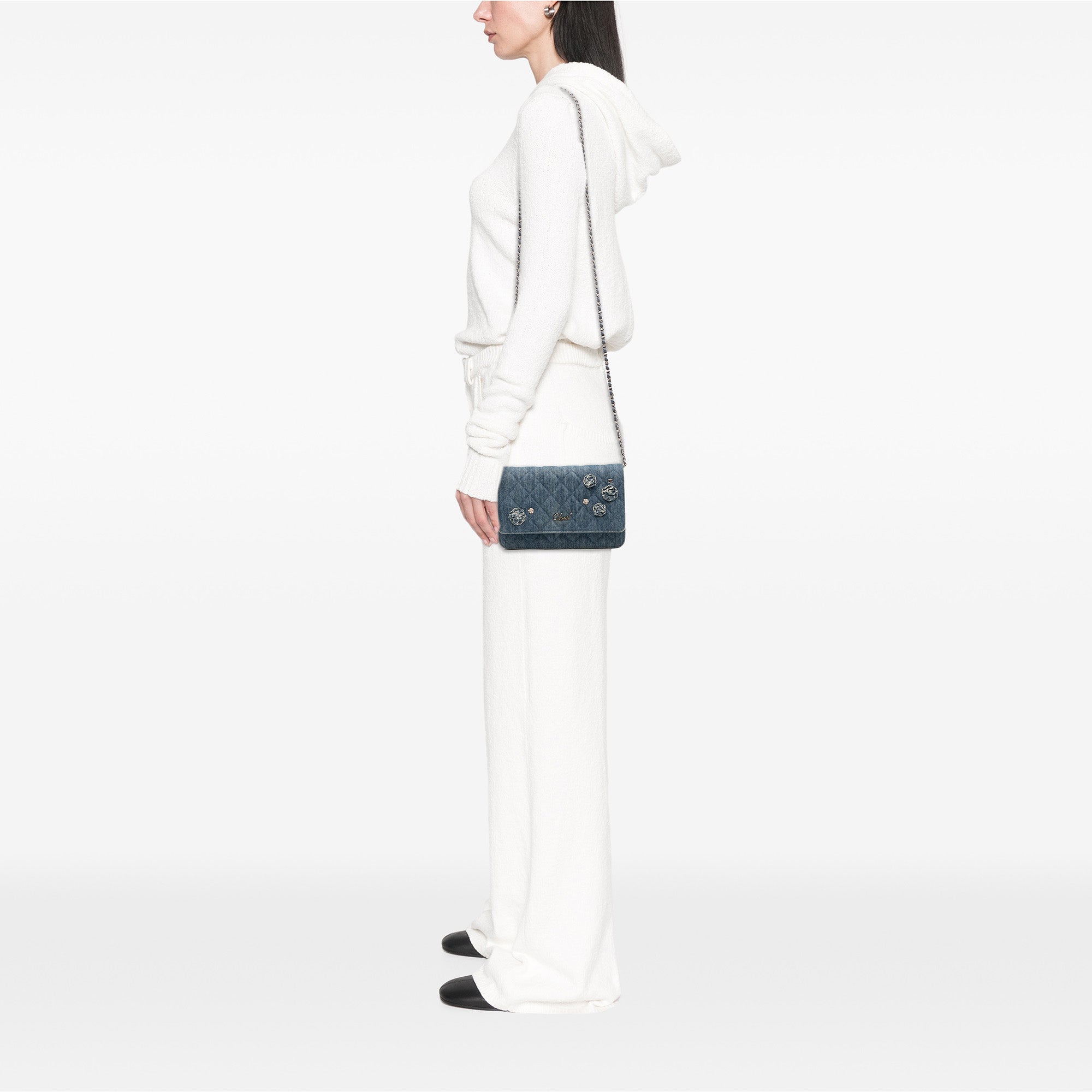 Chanel Quilted Denim Camellia Charms Wallet On Chain - image 13