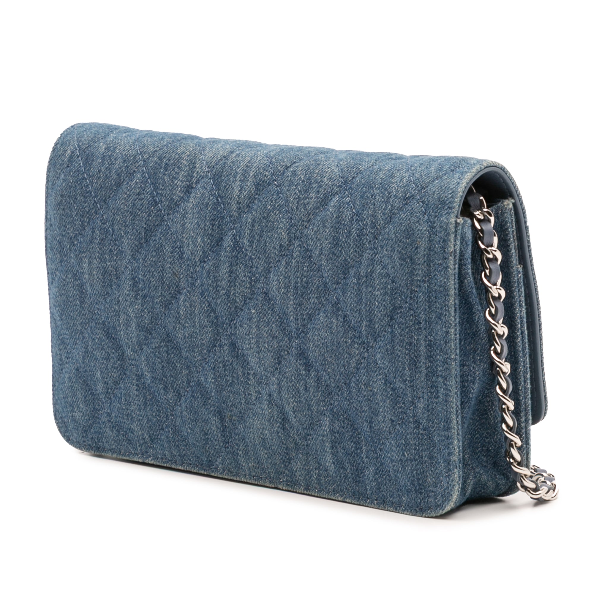Chanel Quilted Denim Camellia Charms Wallet On Chain - image 2