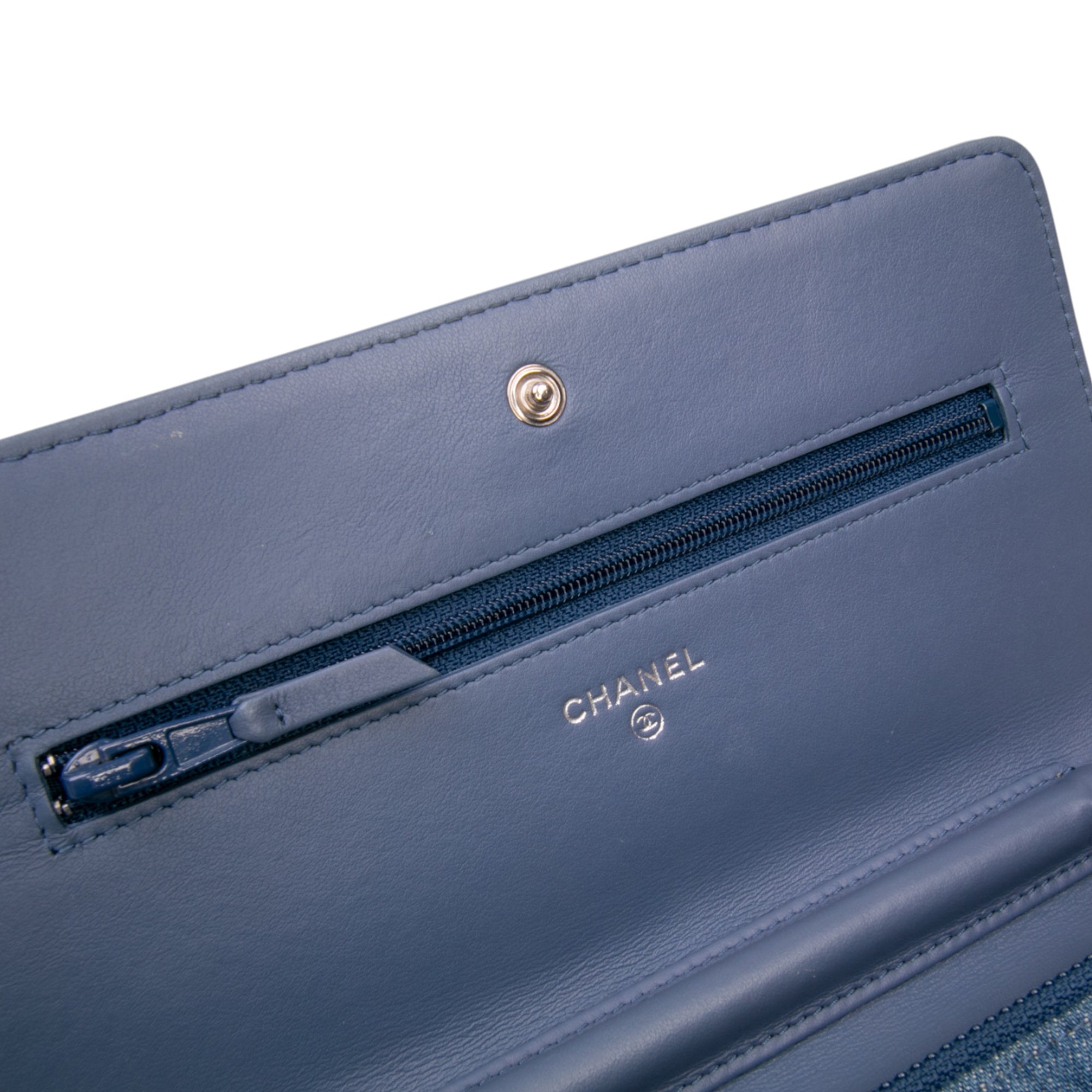 Chanel Quilted Denim Camellia Charms Wallet On Chain - image 7