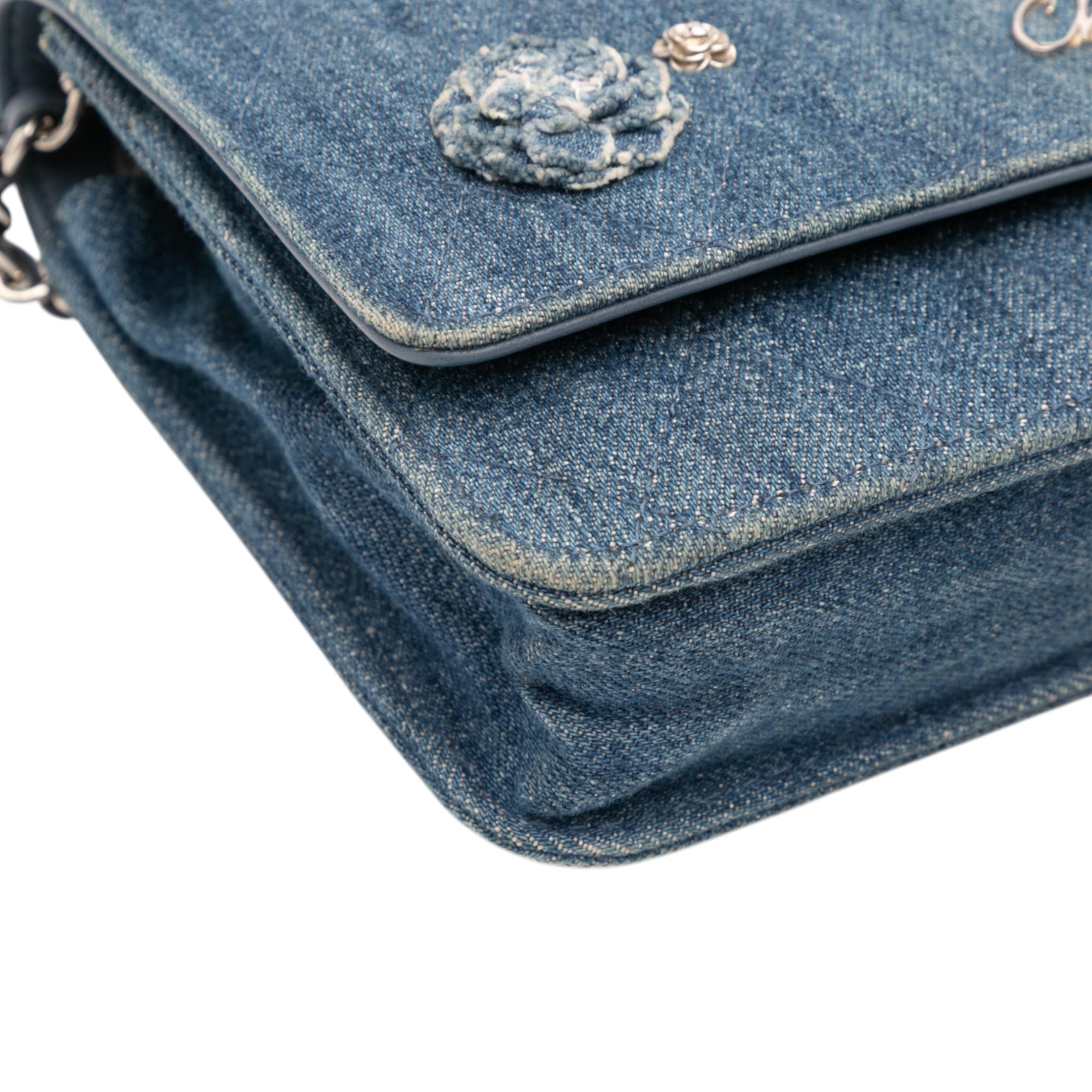 Chanel Quilted Denim Camellia Charms Wallet On Chain - image 8
