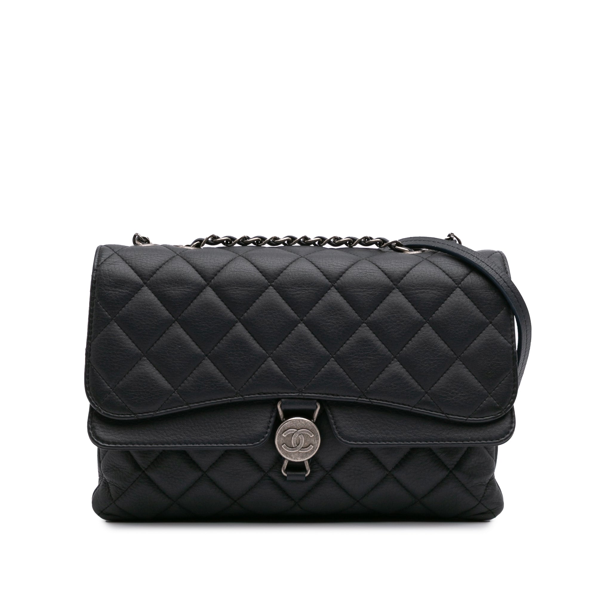 Chanel Small Quilted Grained Calfskin CC Round Clasp Accordion Flap - image 1