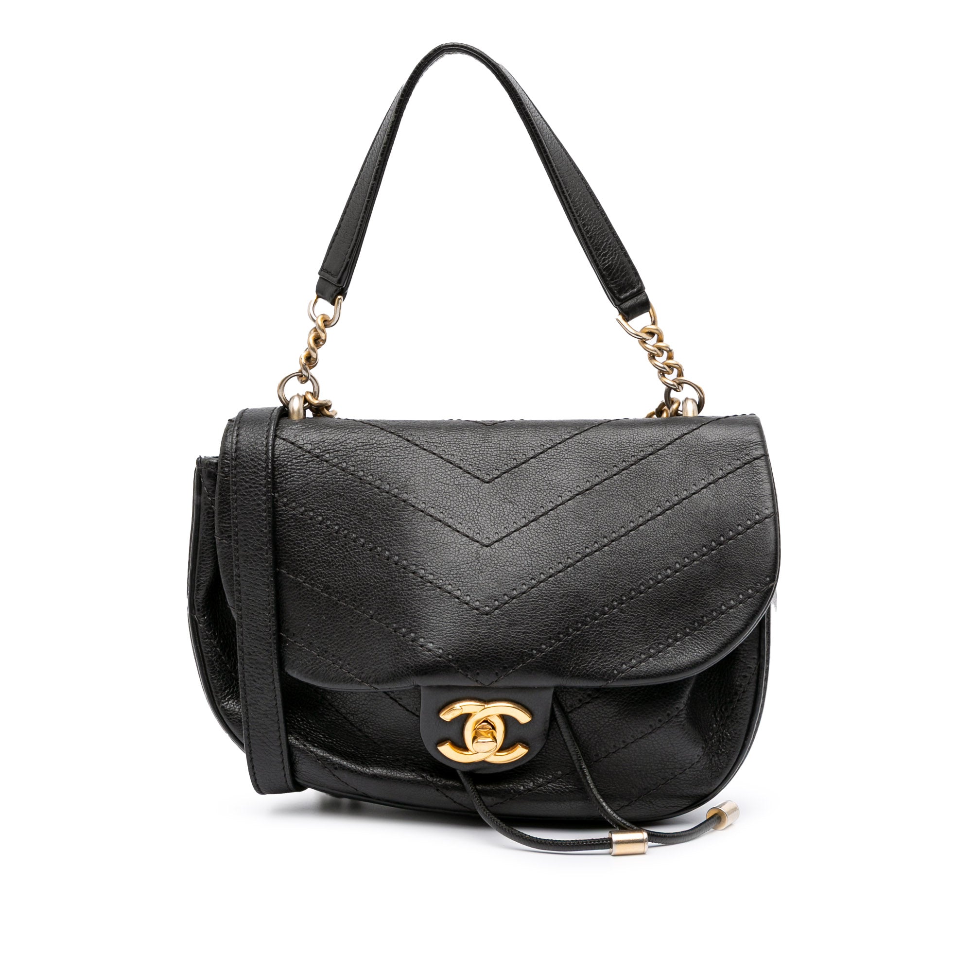 Chanel CC Chevron Calfskin Round Flap Satchel - image 1