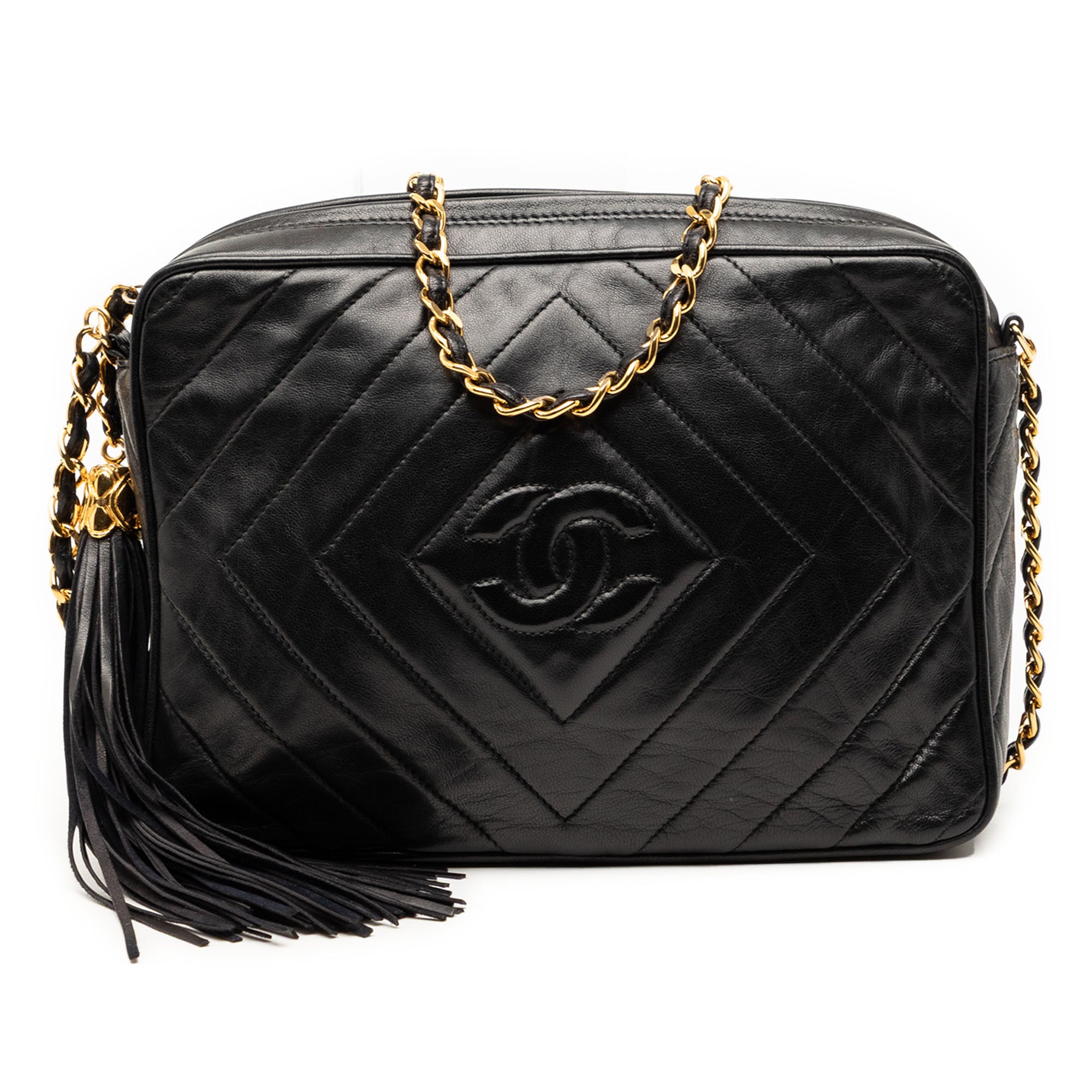 Chanel CC Diamond Quilted Lambskin Tassel Camera Bag - image 1