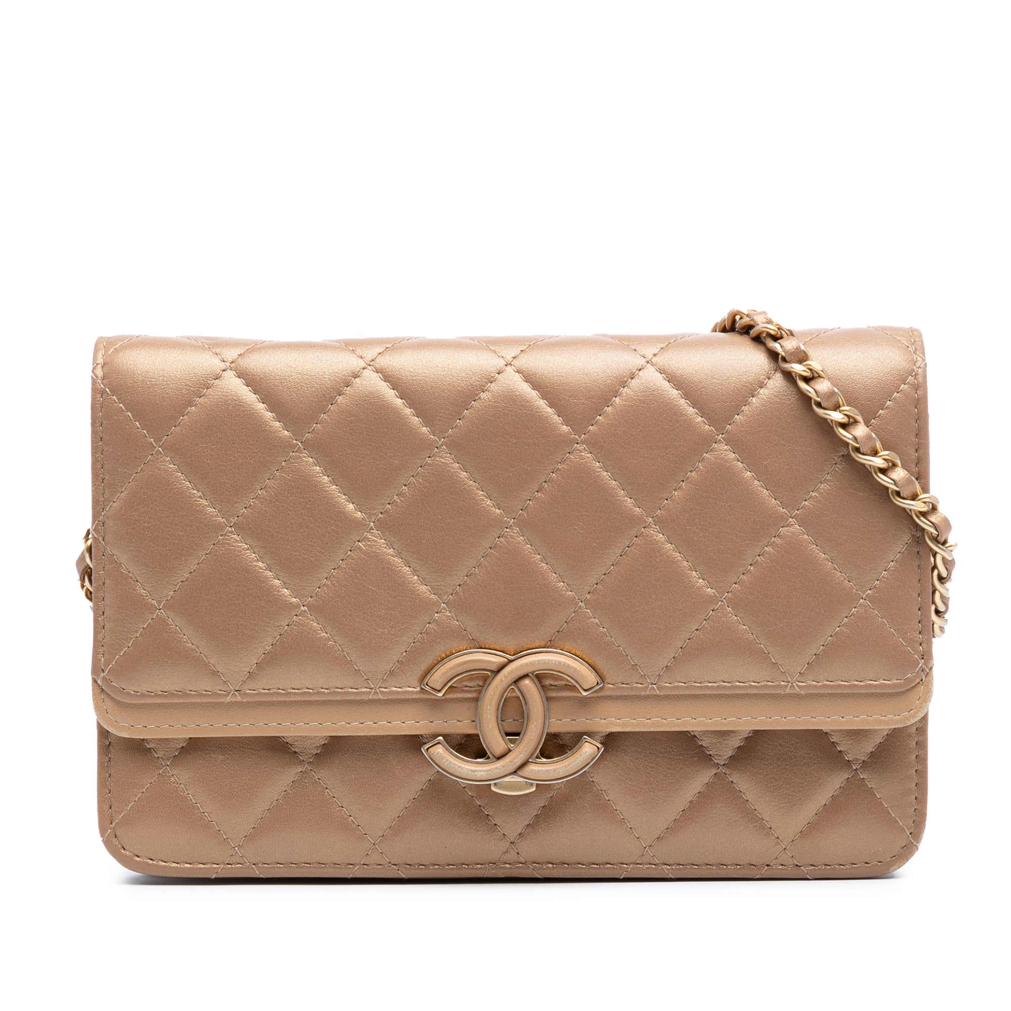 Chanel CC Quilted Metallic Lambskin Chic Wallet on Chain - image 1