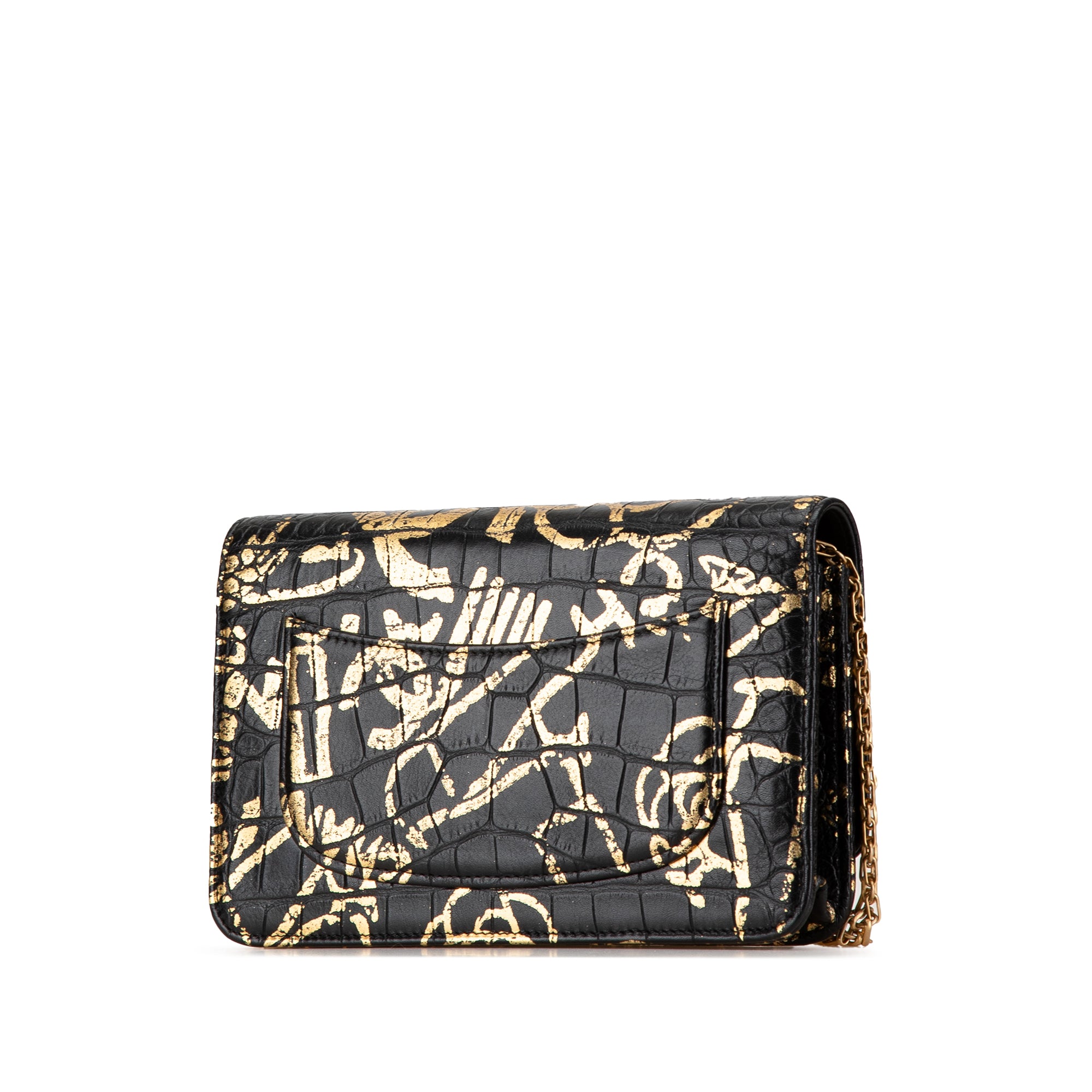 Chanel Calfskin Crocodile Embossed Graffiti 2.55 Cocodile Reissue Wallet On Chain - image 2