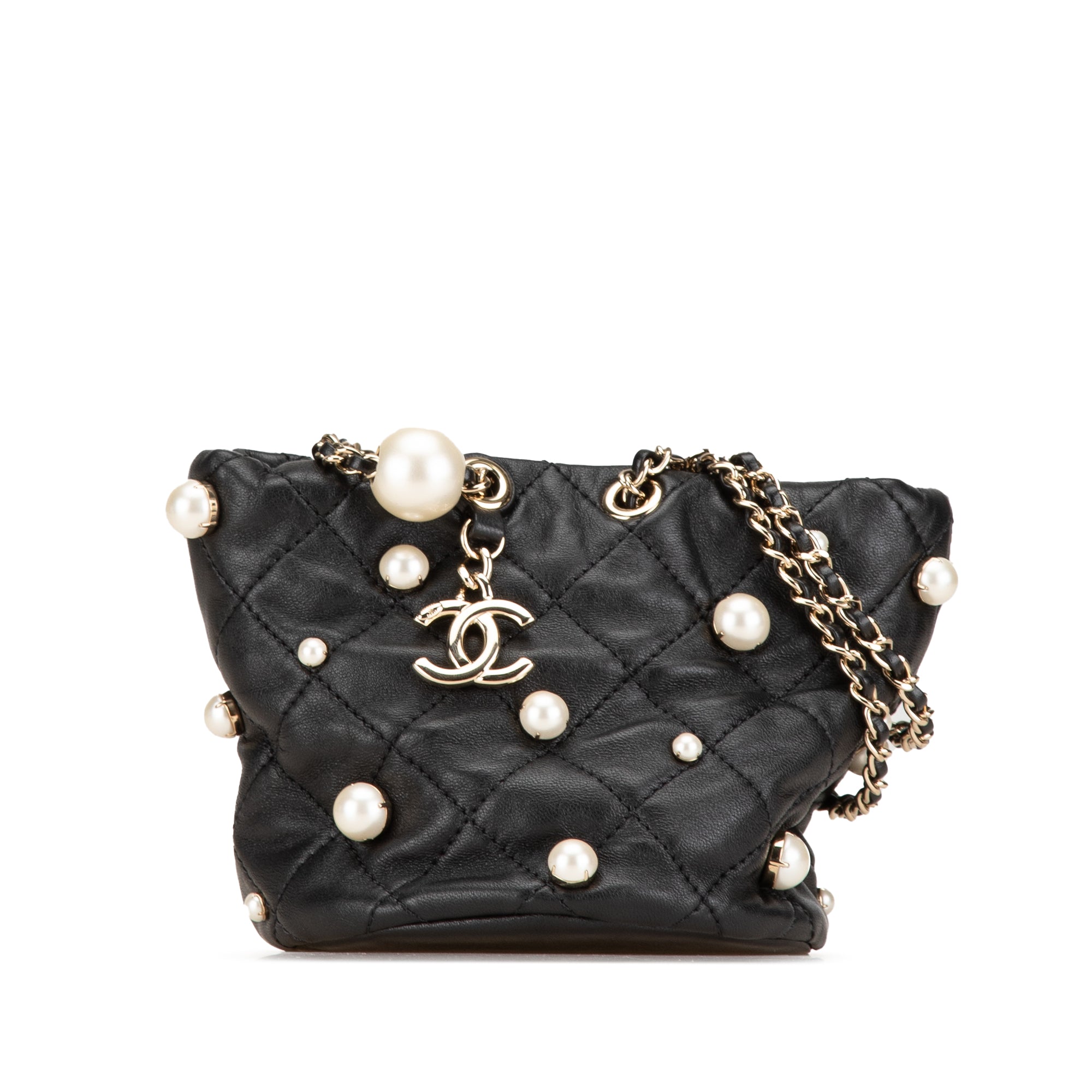 Chanel Mini Calfaskin About Pearls Drawstring Bucket Bag - image 1