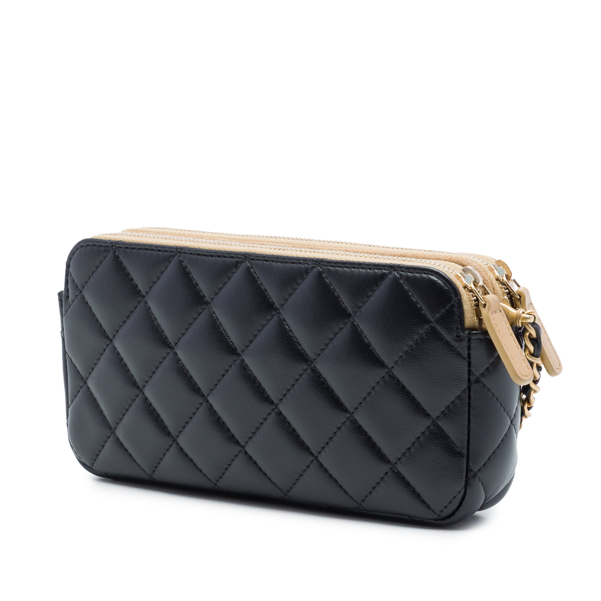 Chanel CC Quilted Lambskin and Suede Double Zip Phone Holder With Chain - image 2