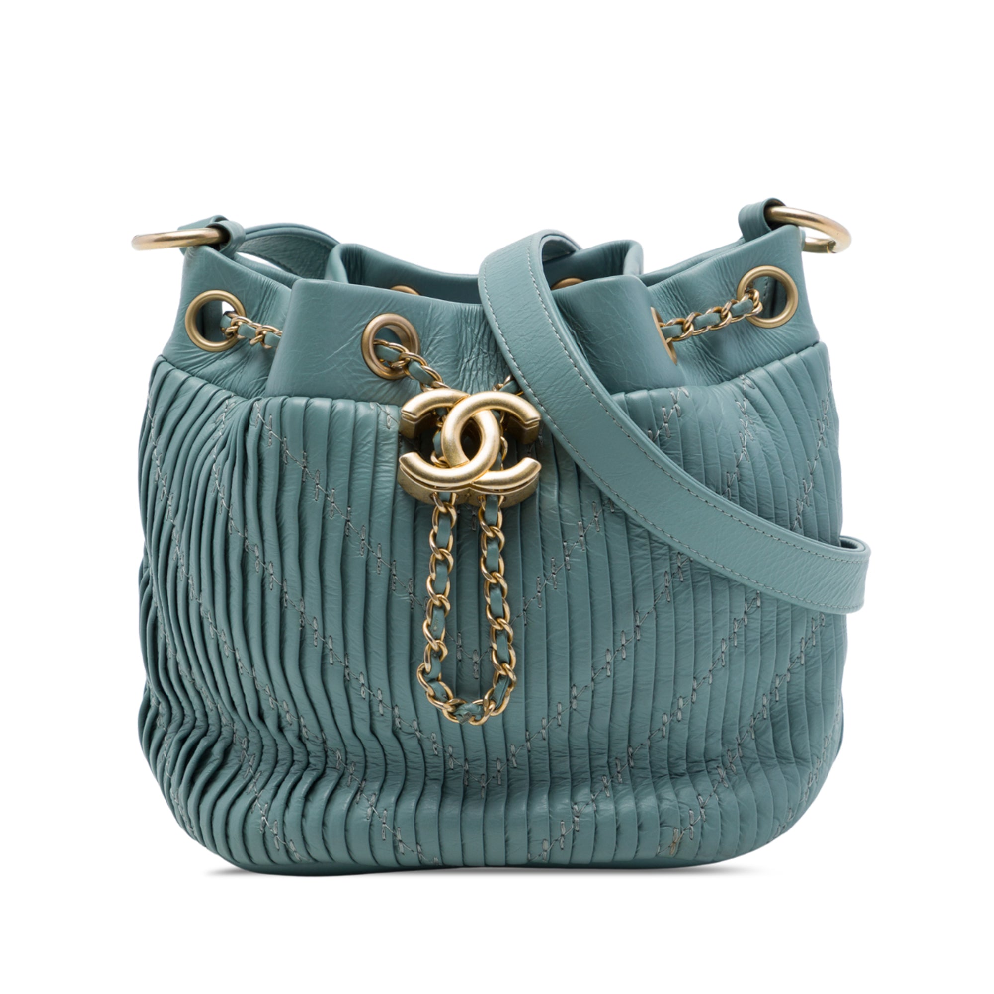Chanel Small Crumpled Calfskin Coco Pleats Drawstring Bucket Bag - image 1