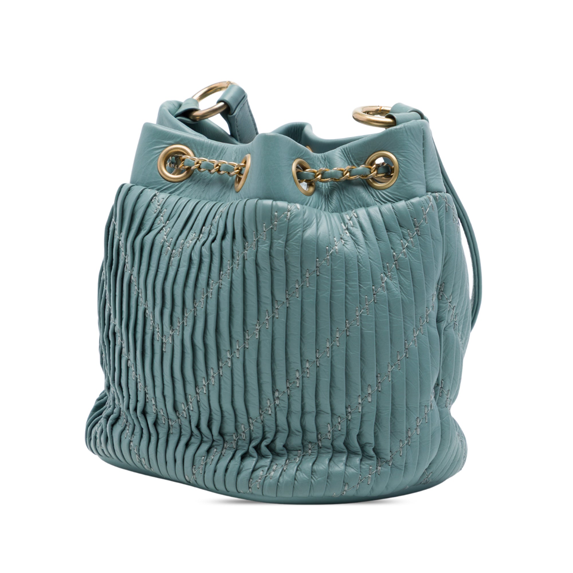 Chanel Small Crumpled Calfskin Coco Pleats Drawstring Bucket Bag - image 2