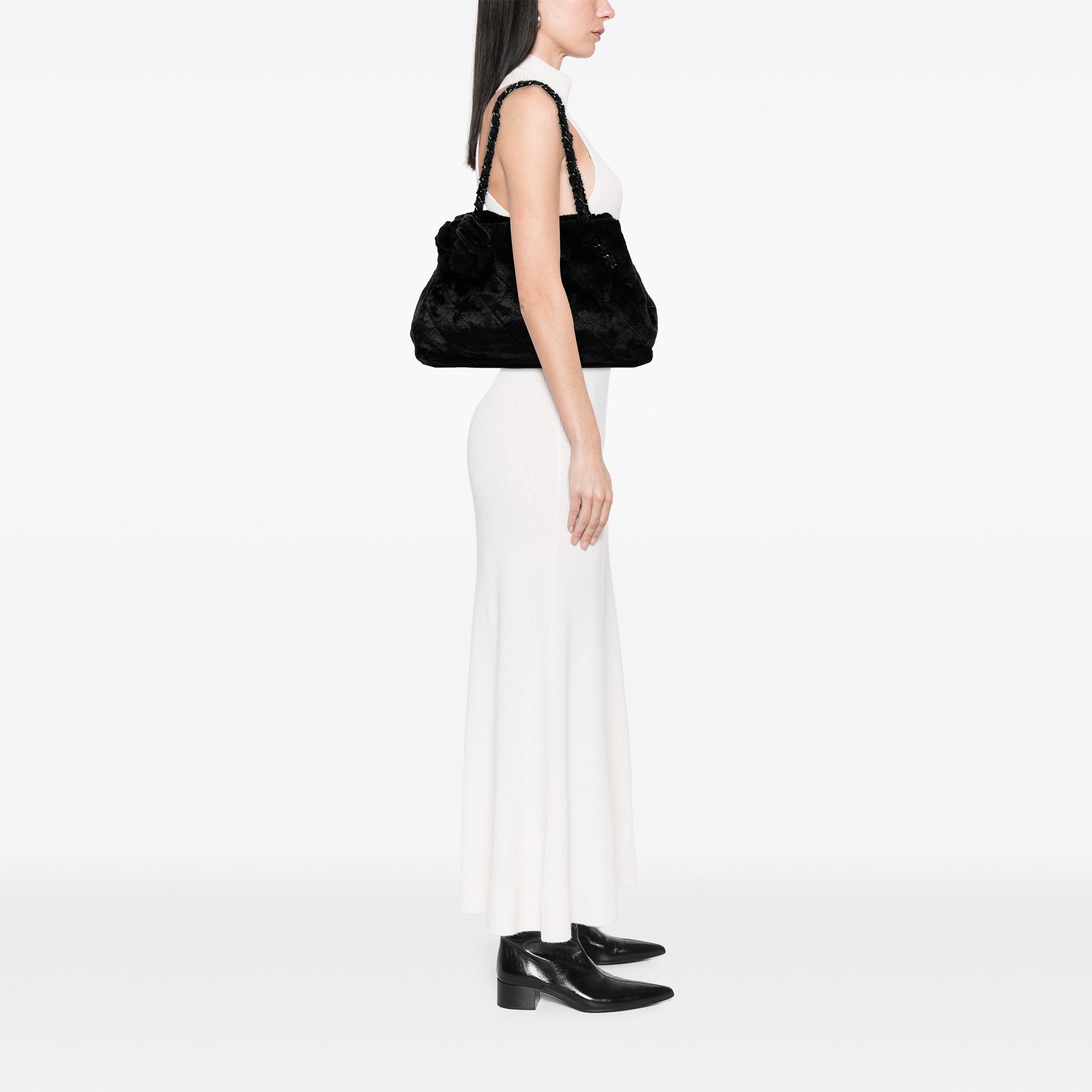 Chanel Quilted Fantasy Fur Camellia Tote - image 7