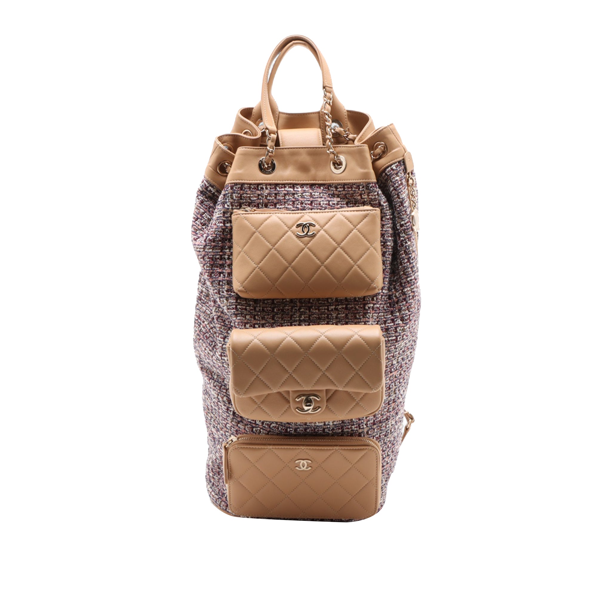 Chanel Tweed and Quilted Lambskin Multi Pocket Drawstring Backpack - image 1