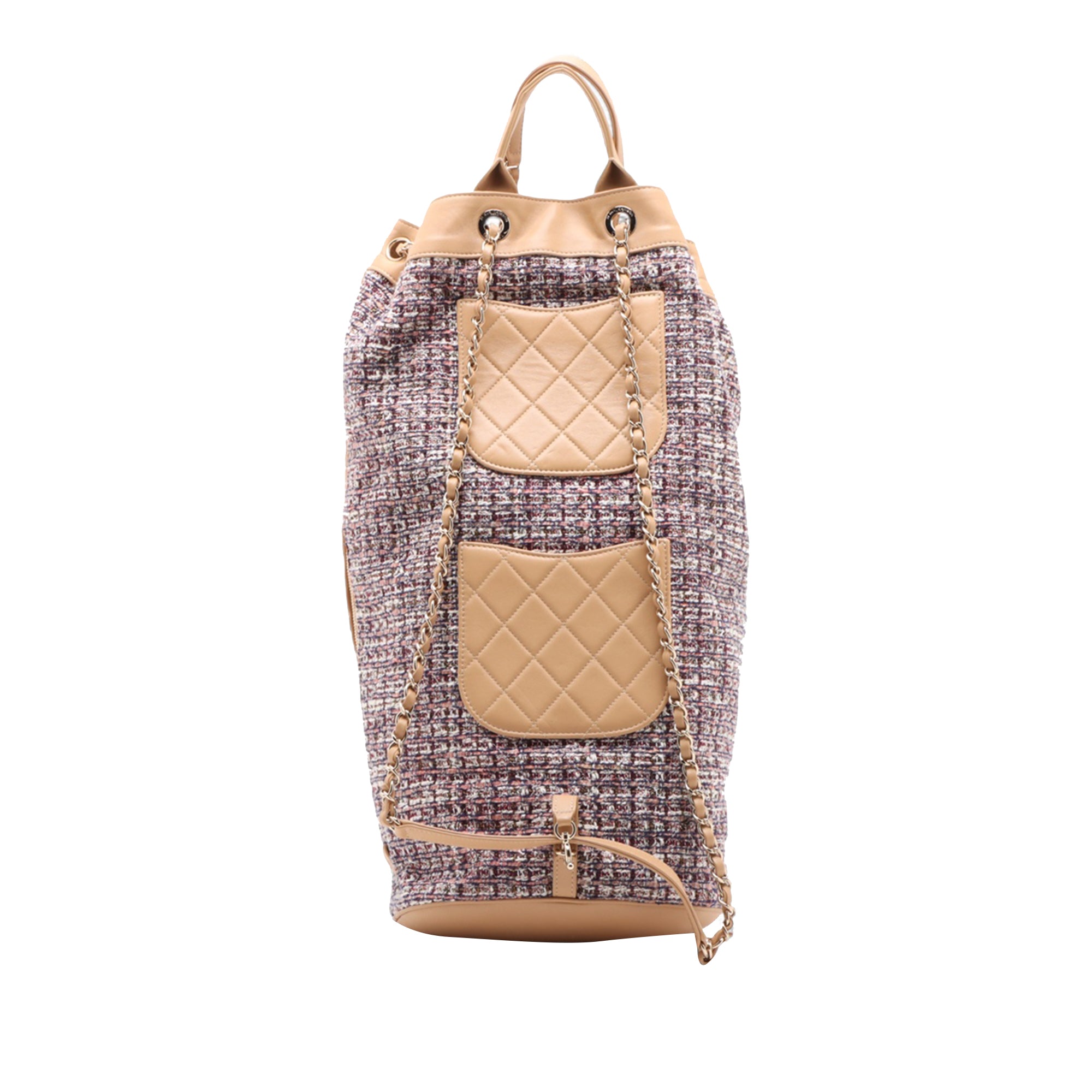 Chanel Tweed and Quilted Lambskin Multi Pocket Drawstring Backpack - image 2