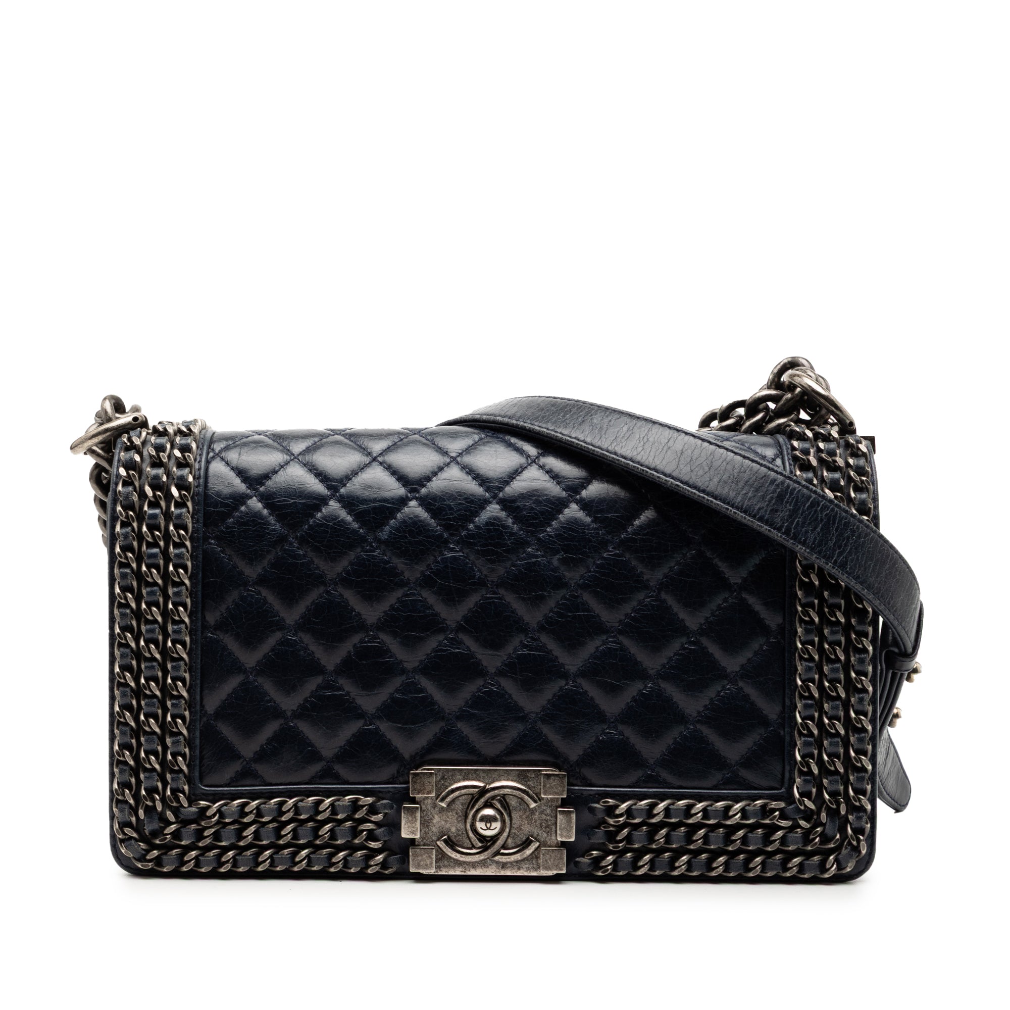 Chanel Old Medium Quilted Glazed Calfskin Chain Around Boy Flap - image 1