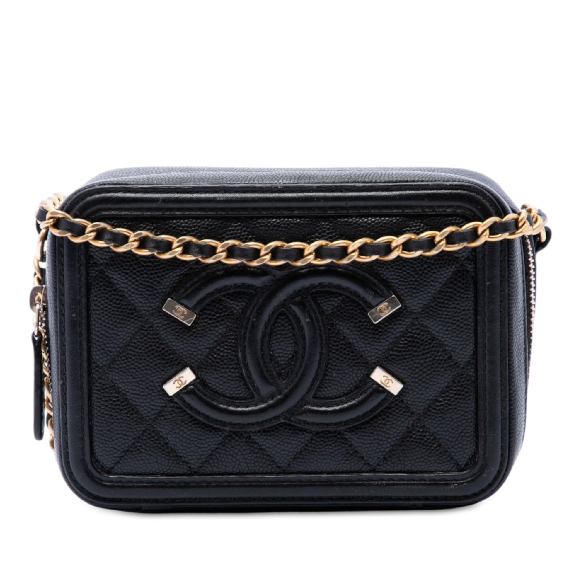 Chanel Caviar CC Filigree Vanity Clutch with Chain - image 1