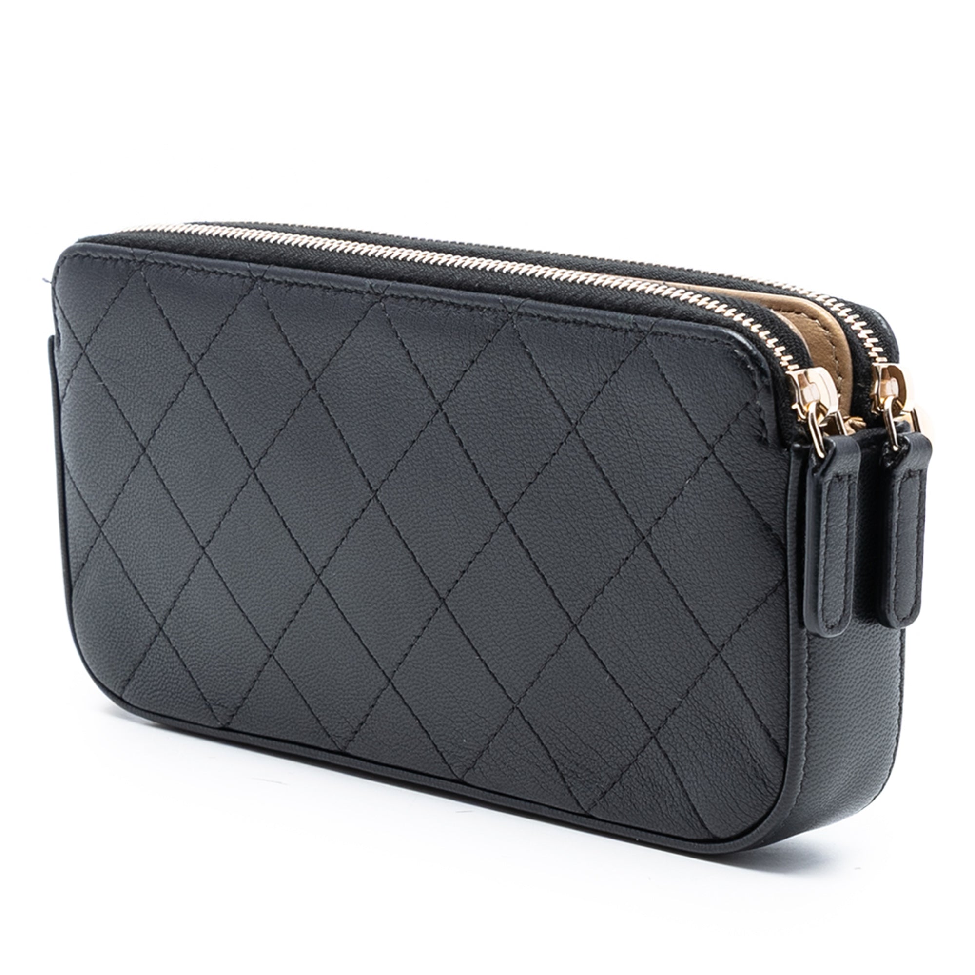 Chanel CC Quilted Goatskin Chic Pearls Double Zip Clutch With Chain - image 2