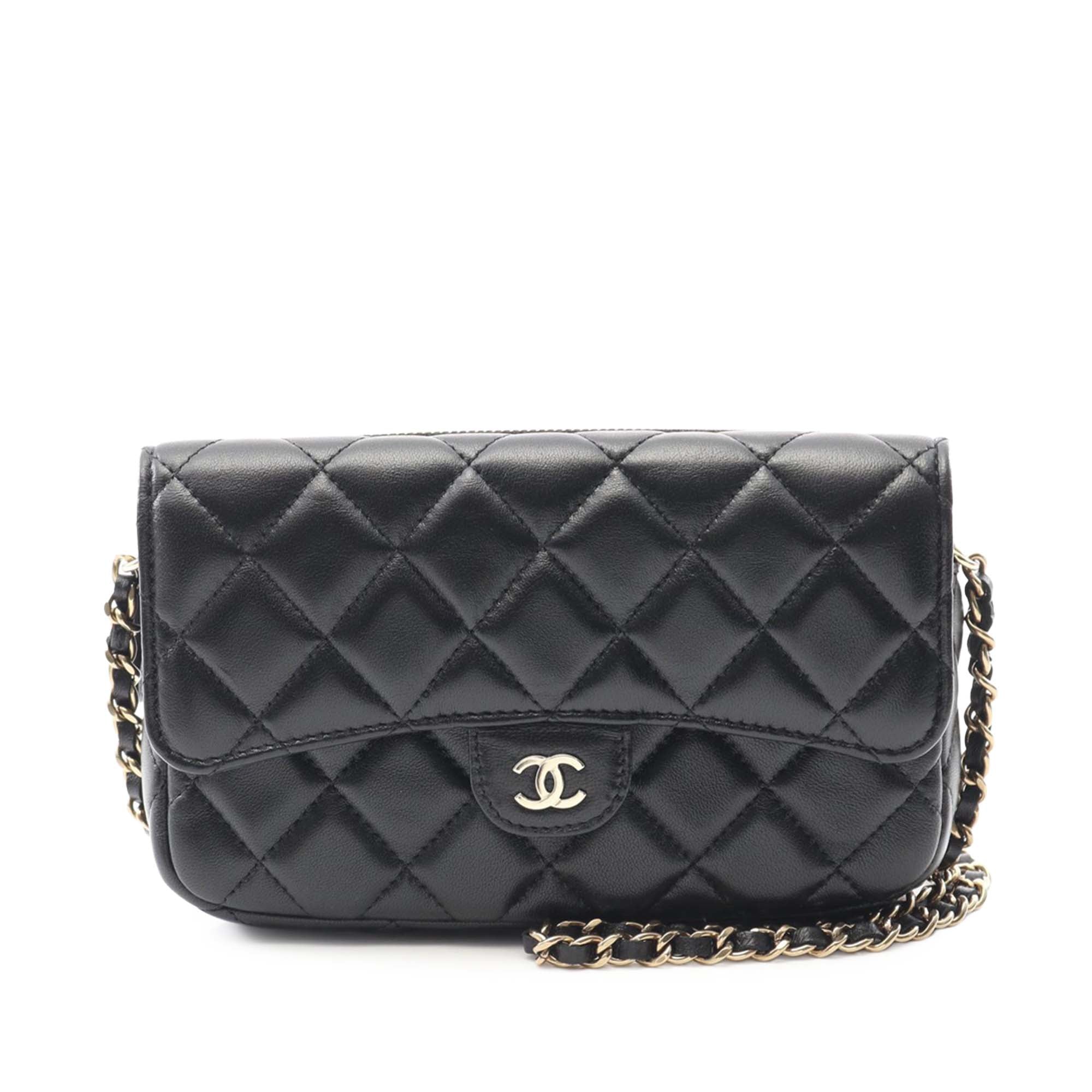 Chanel CC Quilted Lambskin Flap Phone Holder Wallet on Chain - image 1