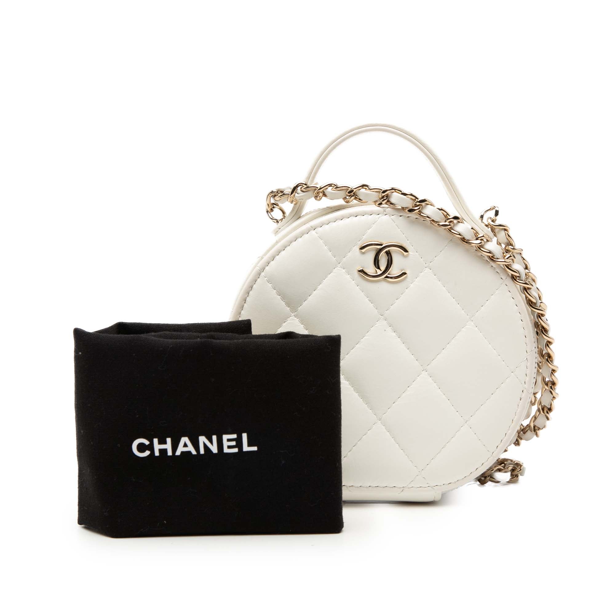 Chanel Quilted Lambskin Handle With Care Round Vanity Case with Chain - image 1