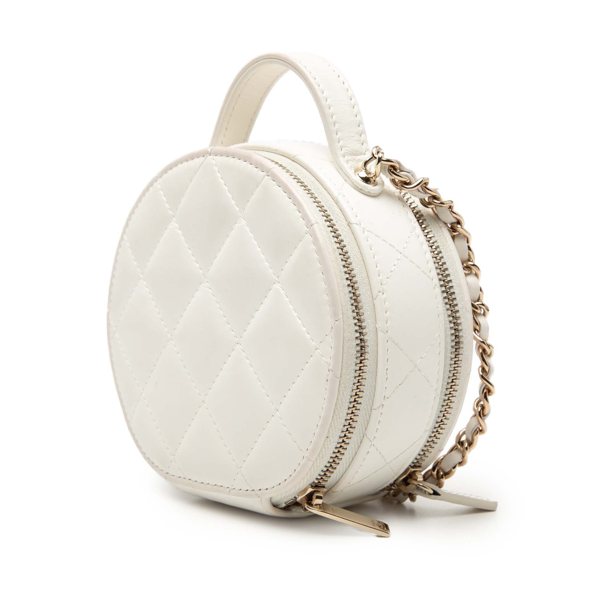 Chanel Quilted Lambskin Handle With Care Round Vanity Case with Chain - image 2