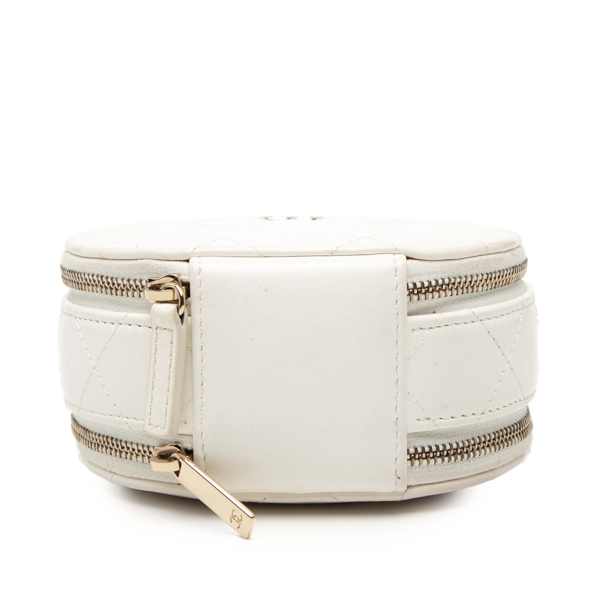Chanel Quilted Lambskin Handle With Care Round Vanity Case with Chain - image 3