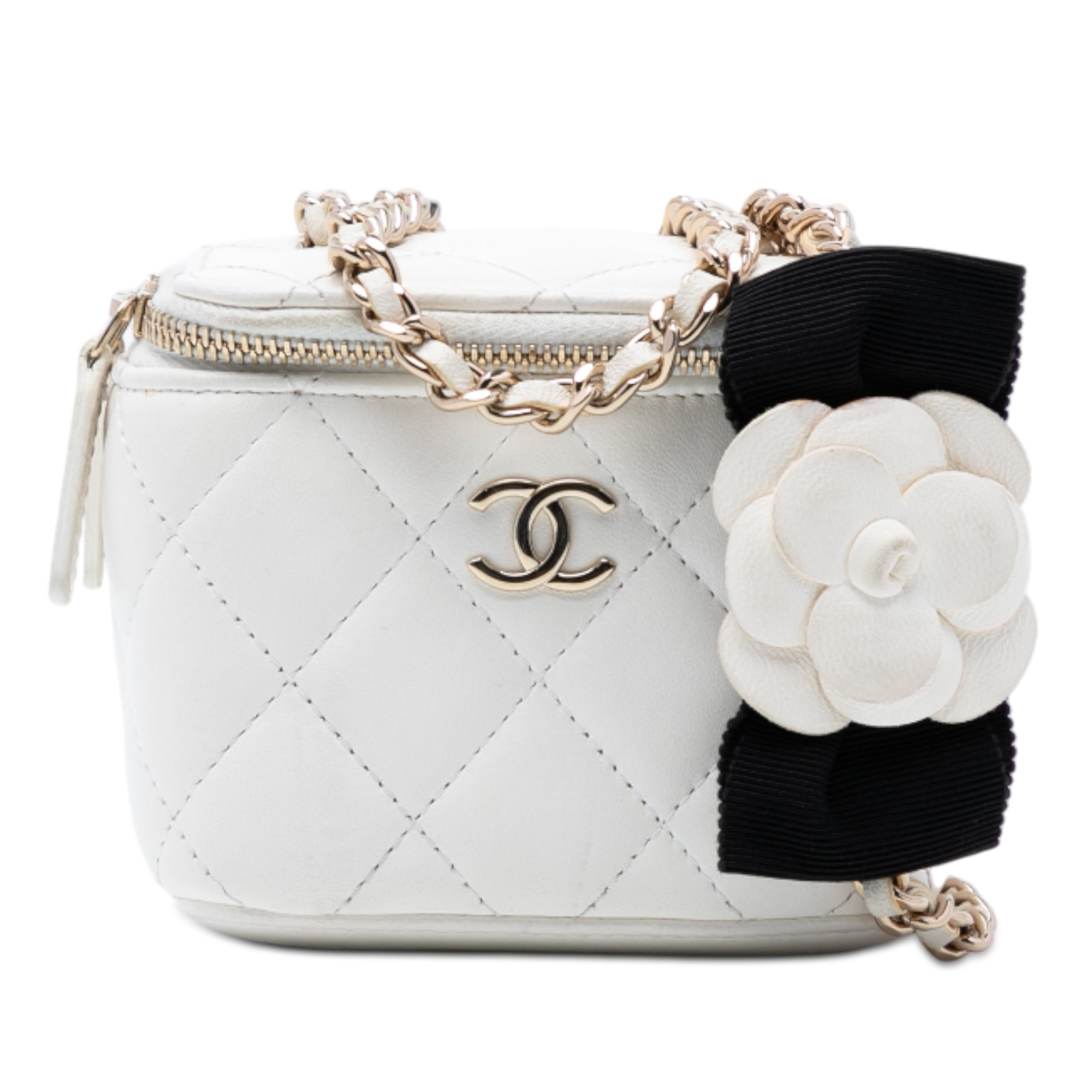 Chanel Mini Quilted Lambskin Camellia Bow Vanity Case with Chain - image 1