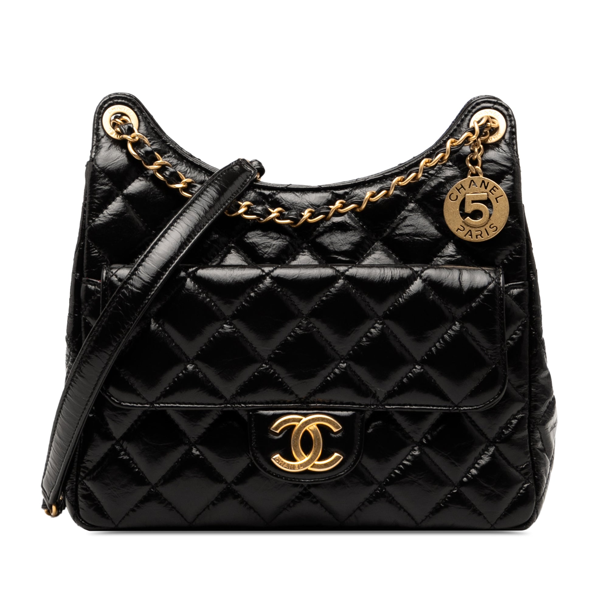 Chanel Medium Shiny Crumpled Calfskin Wavy CC Hobo - image 1