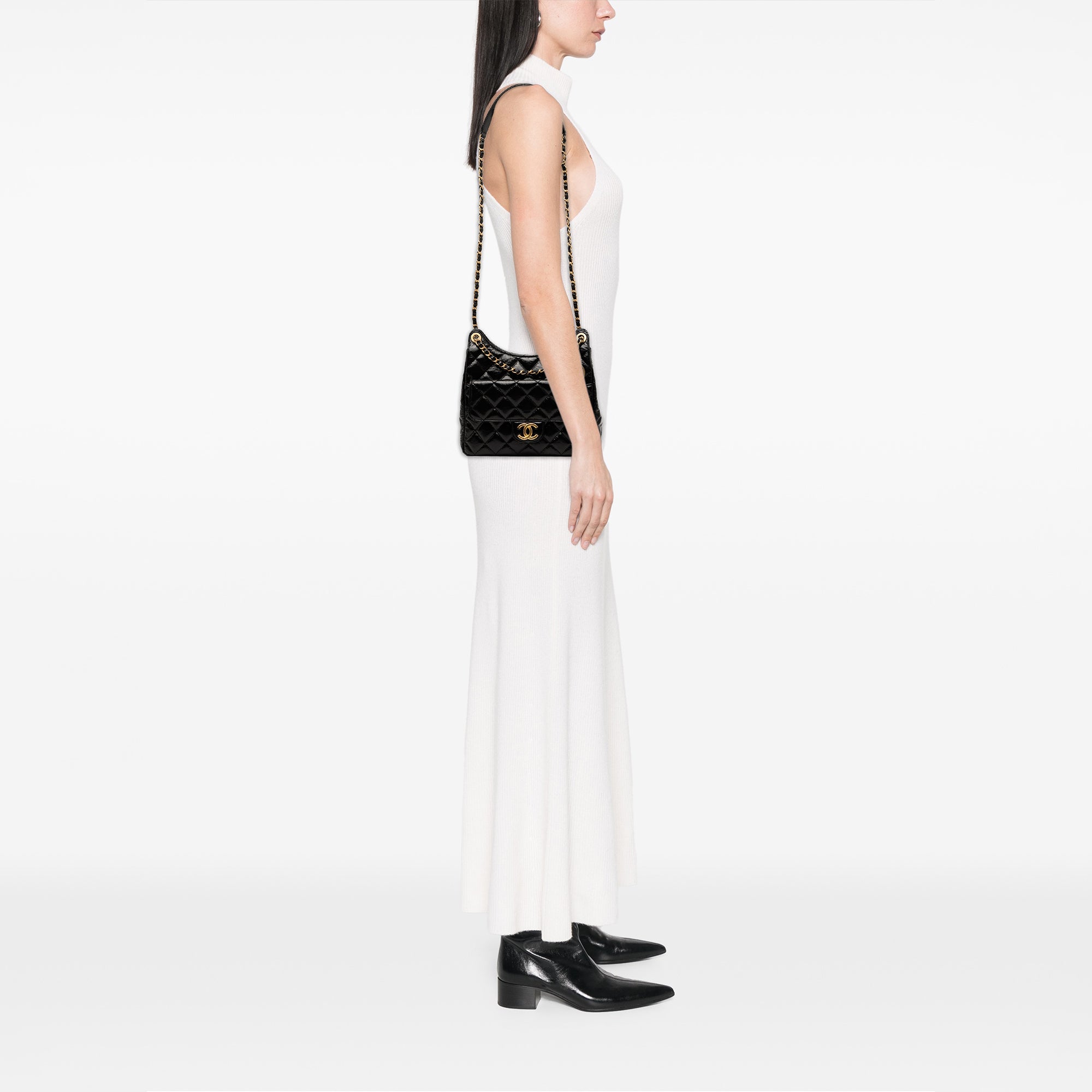 Chanel Medium Shiny Crumpled Calfskin Wavy CC Hobo - image 8