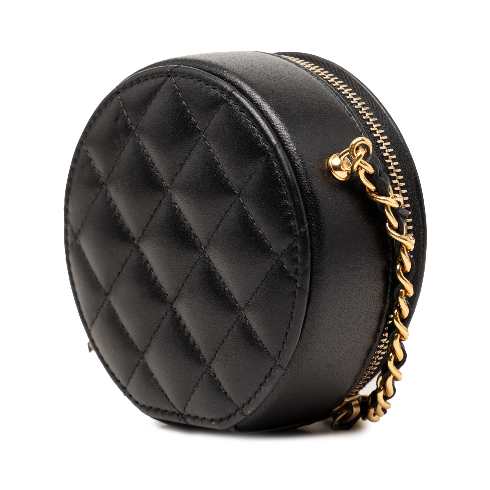 Chanel CC Lambskin and Metal Camellia Round Clutch with Chain - image 2