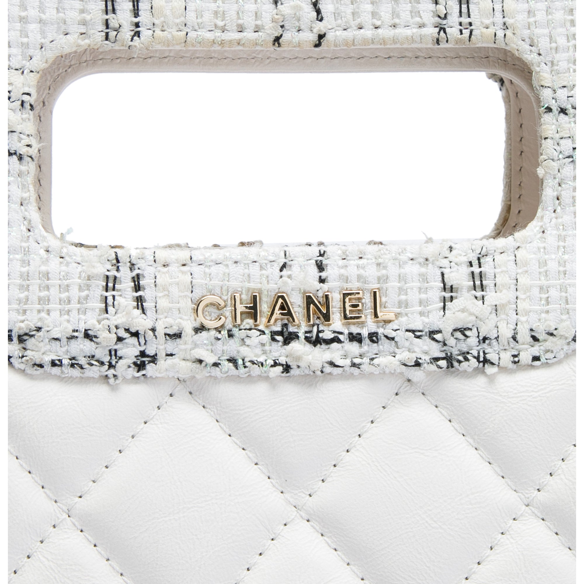 Chanel CC Tweed Trimmed Quilted Aged Calfskin Cutout Handle Bag - image 5