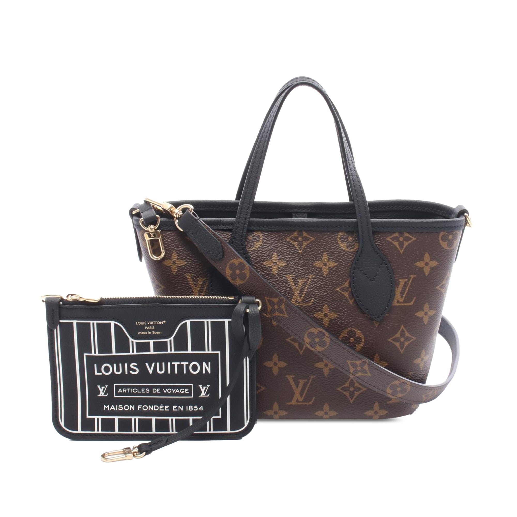 Louis Vuitton LOUIS VUITTON Neverfull Inside Out BB Tote Bag M12099 Monogram PVC coated canvas leather Brown Black Black Used Wome - image 1
