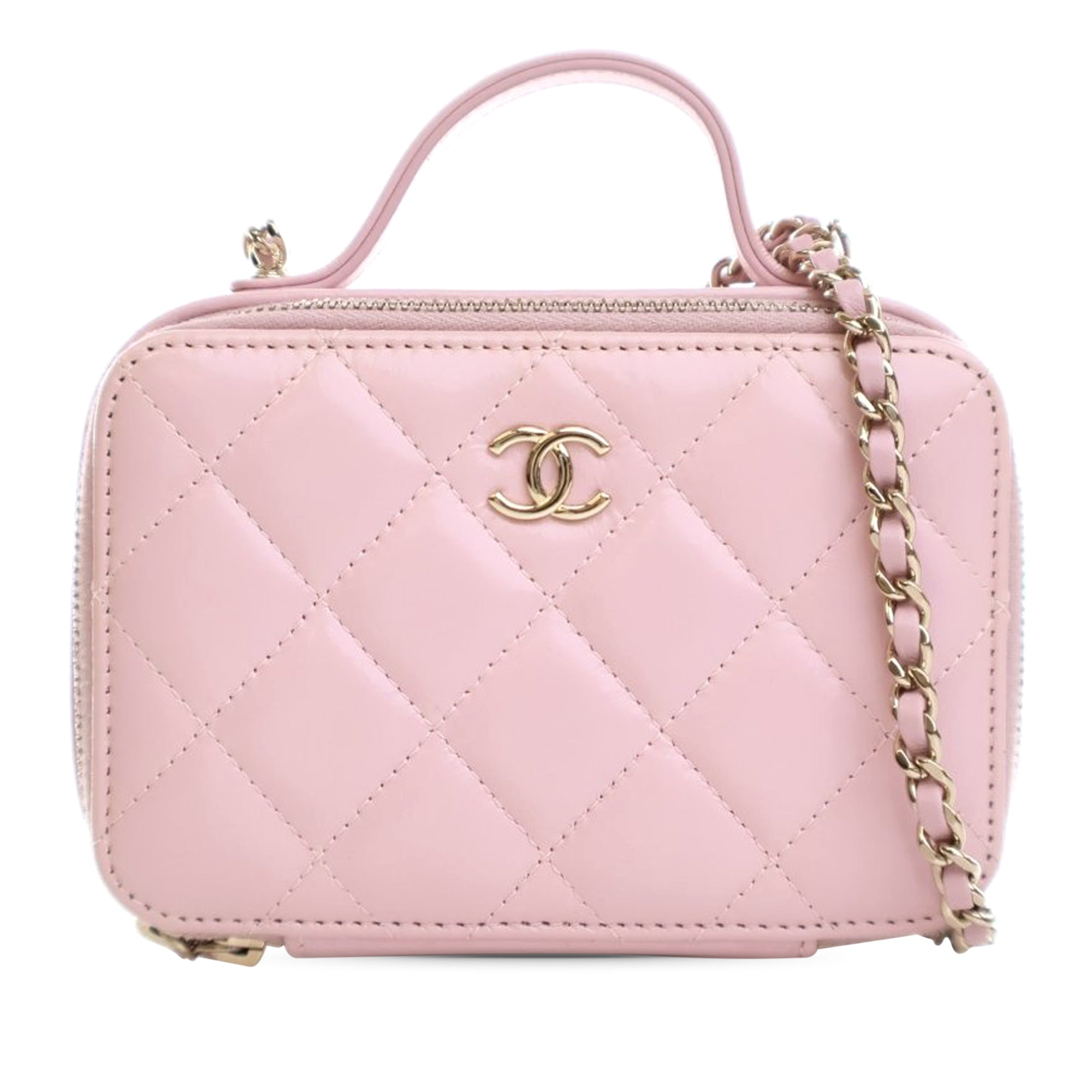 Chanel Mini CC Glazed Calfskin Double Zip Top Handle Vanity Case - image 1