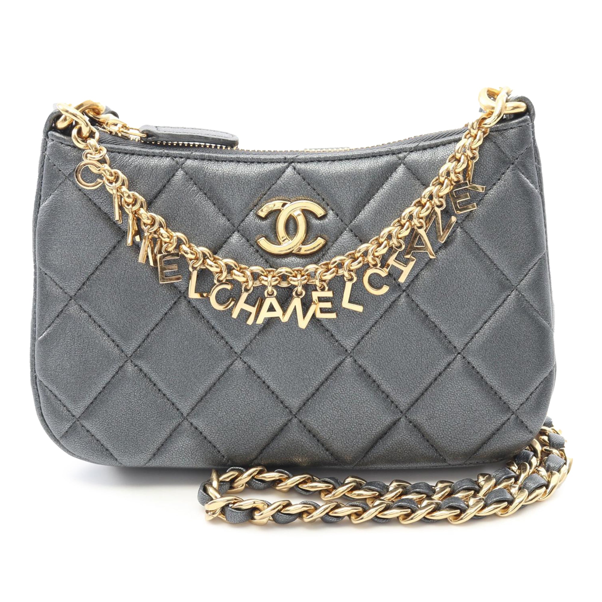 Chanel CC Quilted Metallic Lambskin Charms Hobo - image 1