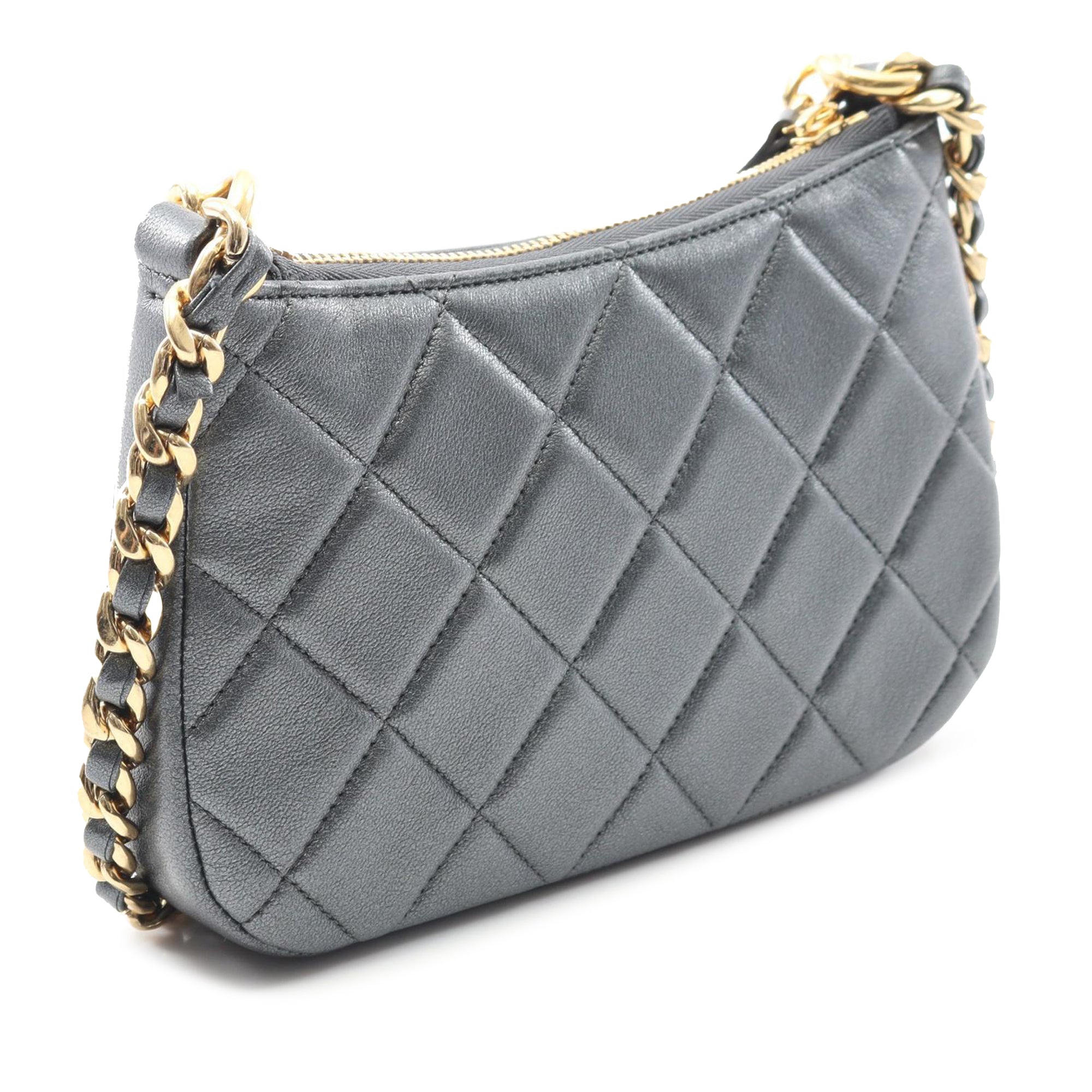 Chanel CC Quilted Metallic Lambskin Charms Hobo - image 2